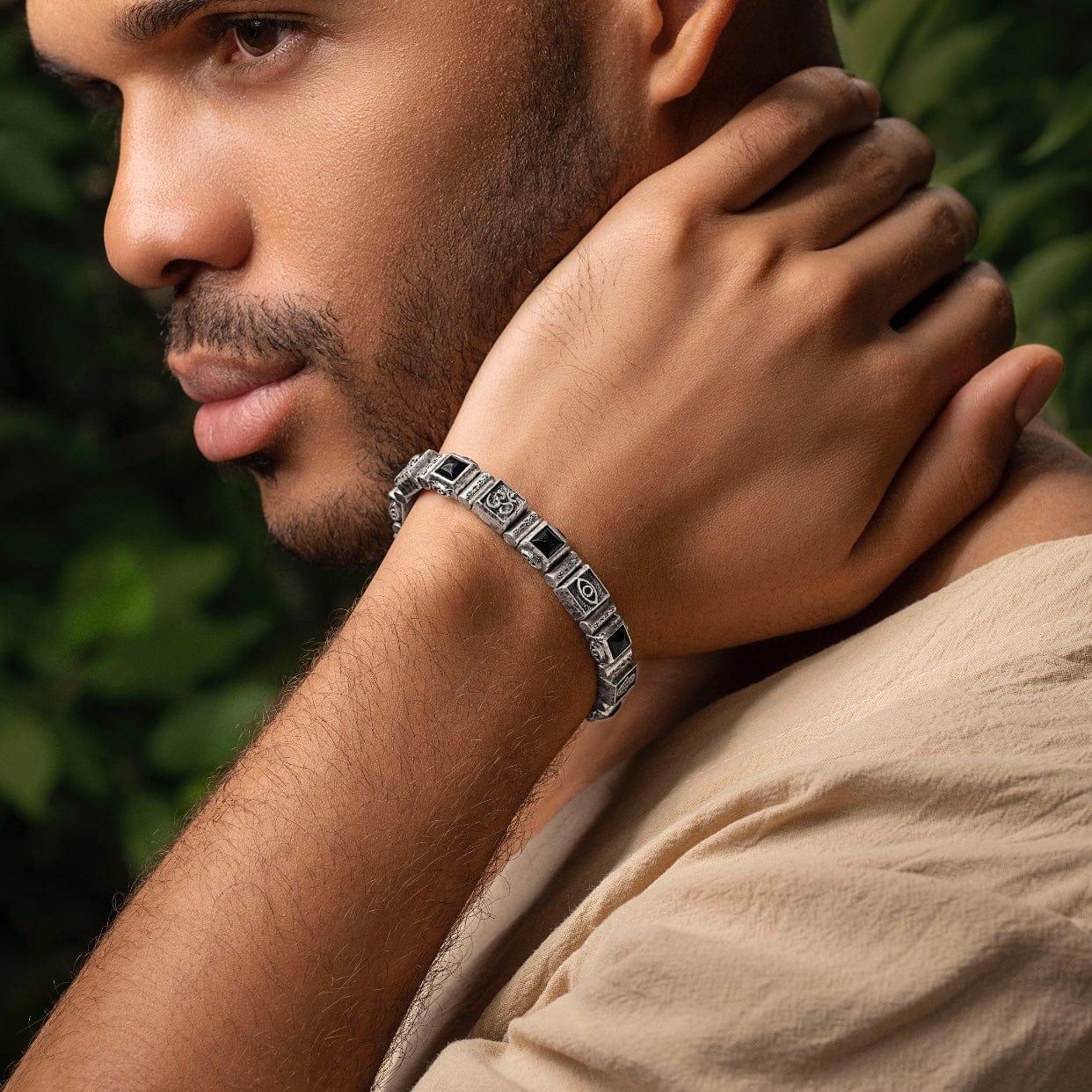 Mindful Reflection - Multi Symbol Black Onyx Mantra Bracelet - Image 2