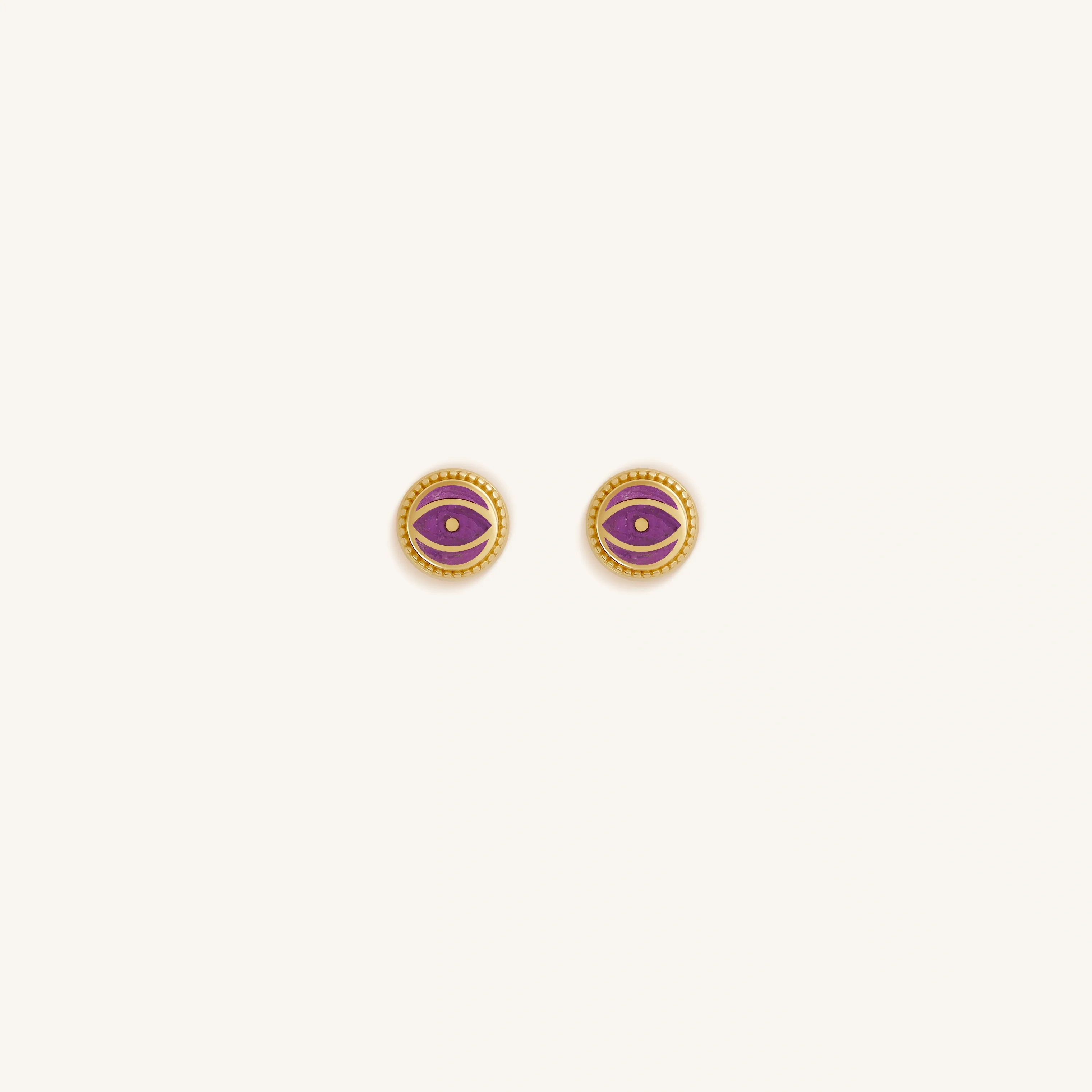 Mystic Guard - Amethyst February Birthstone Evil Eye Gold Stud Earrings
