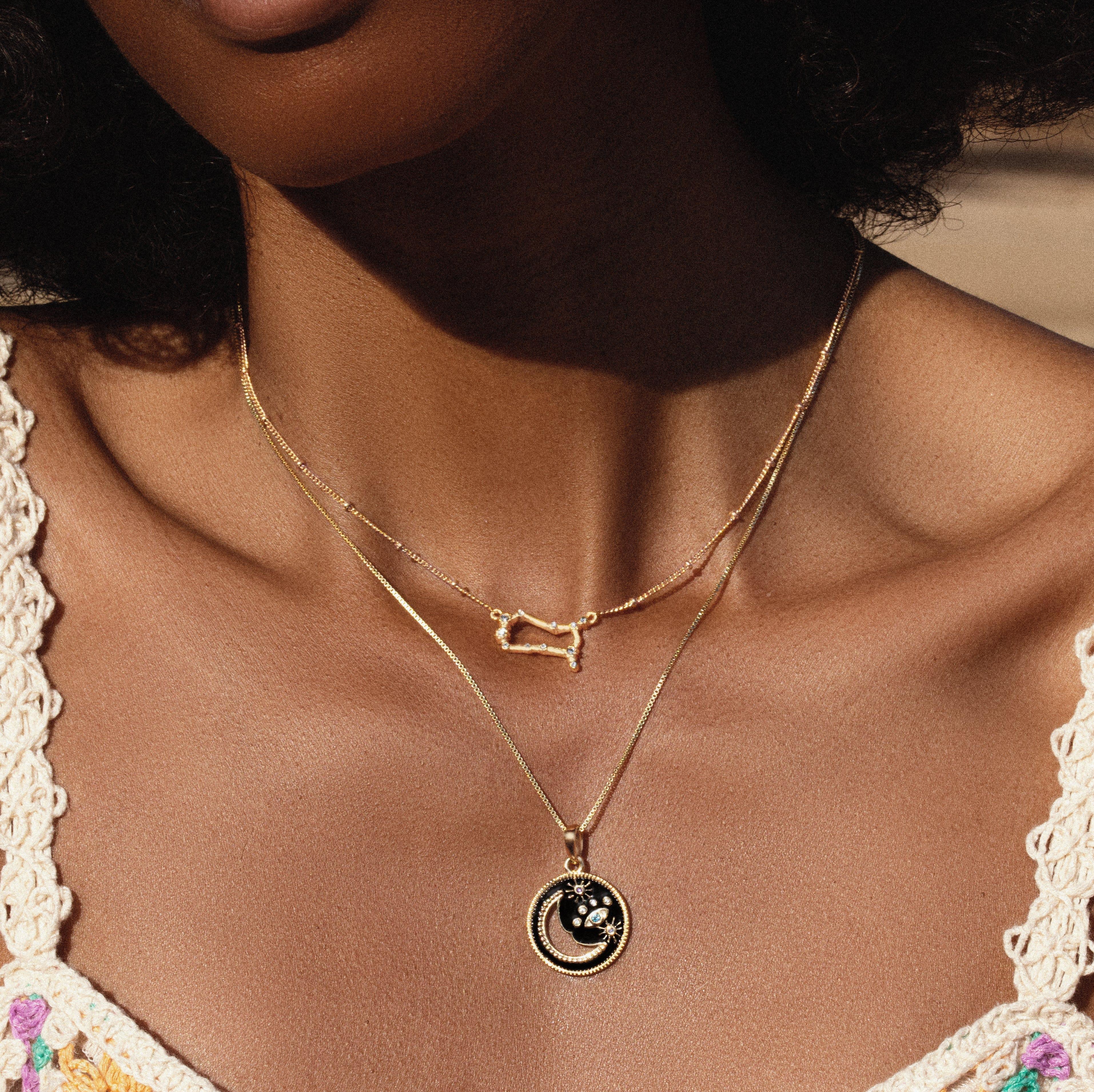 Nocturnal Power - Black Enamel Moon & Stars Necklace - Image 2