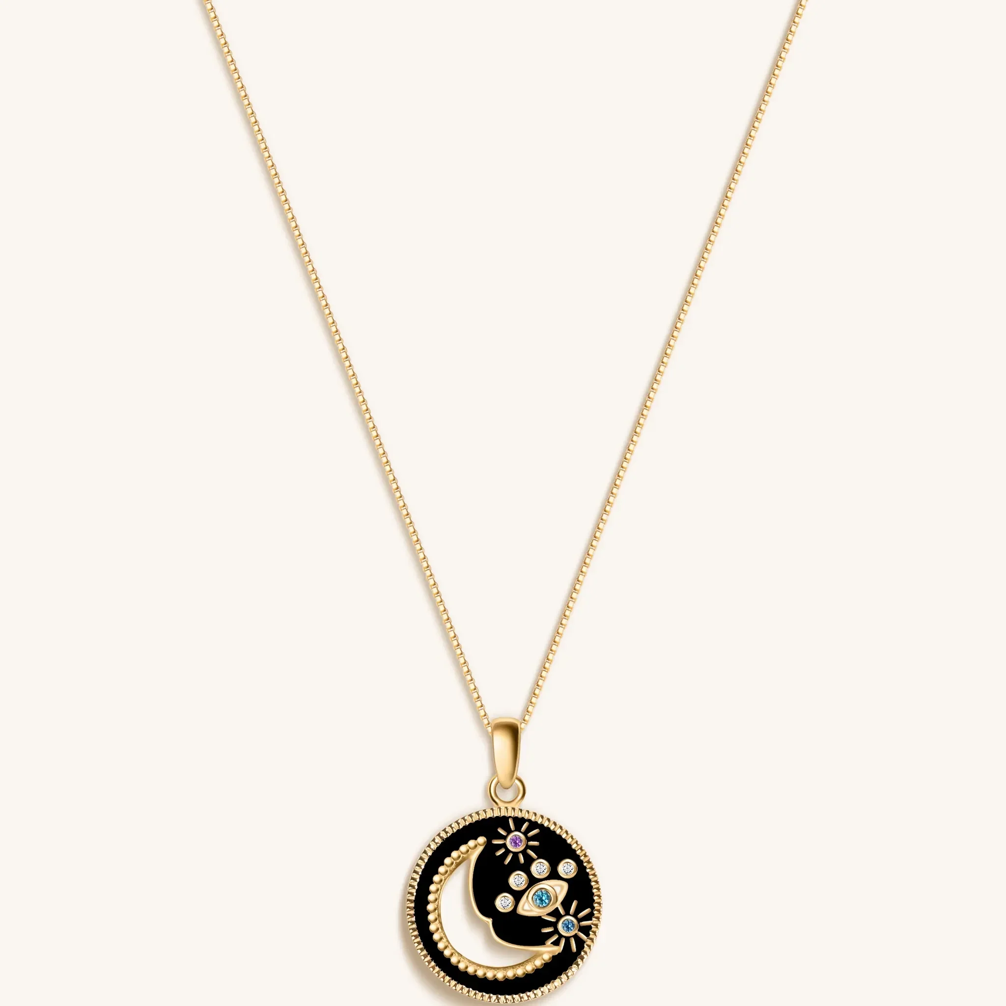 Nocturnal Power - Black Enamel Moon & Stars Necklace - Image 3