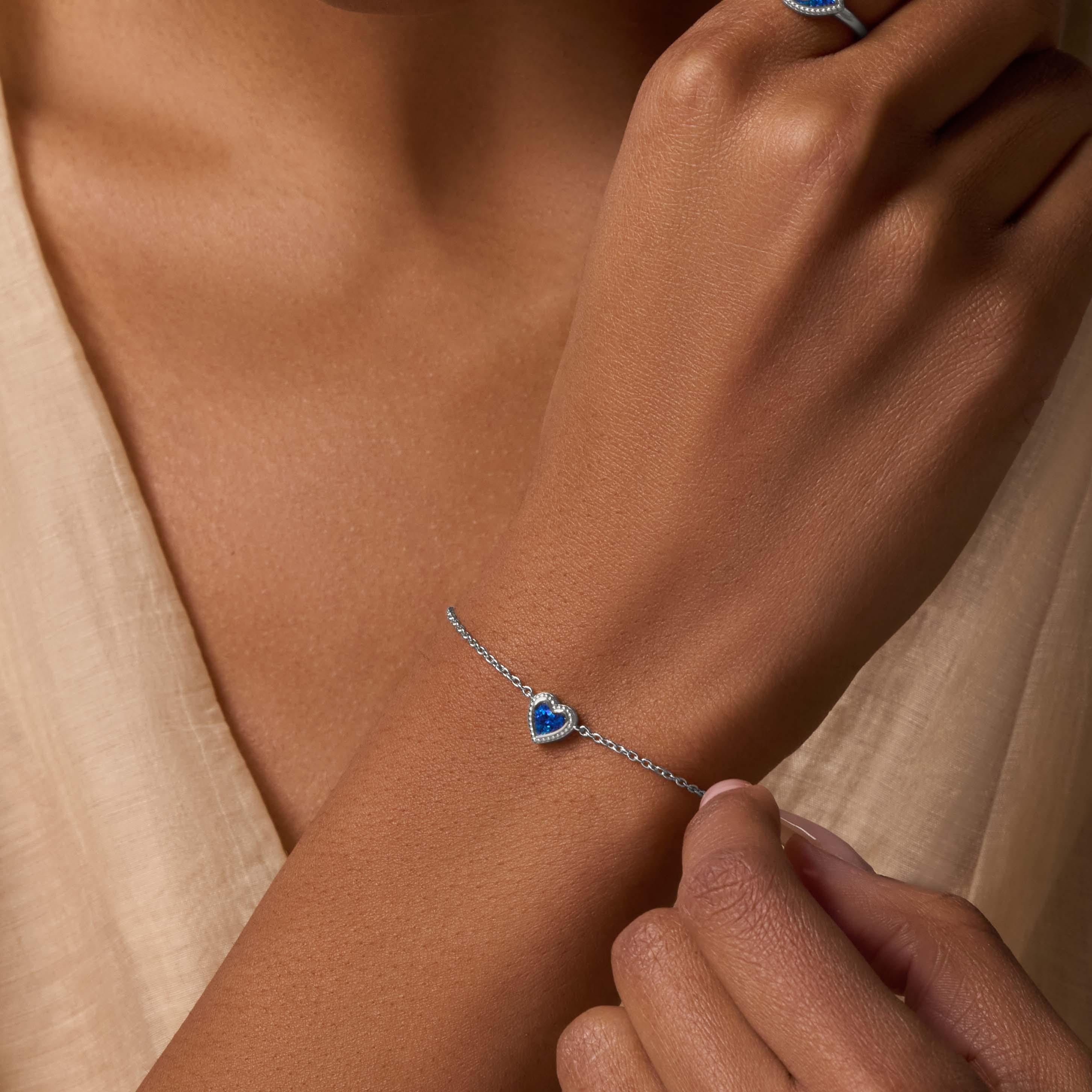 Ocean’s Wisdom Lab Blue Opal Heart Silver Bracelet - Image 2