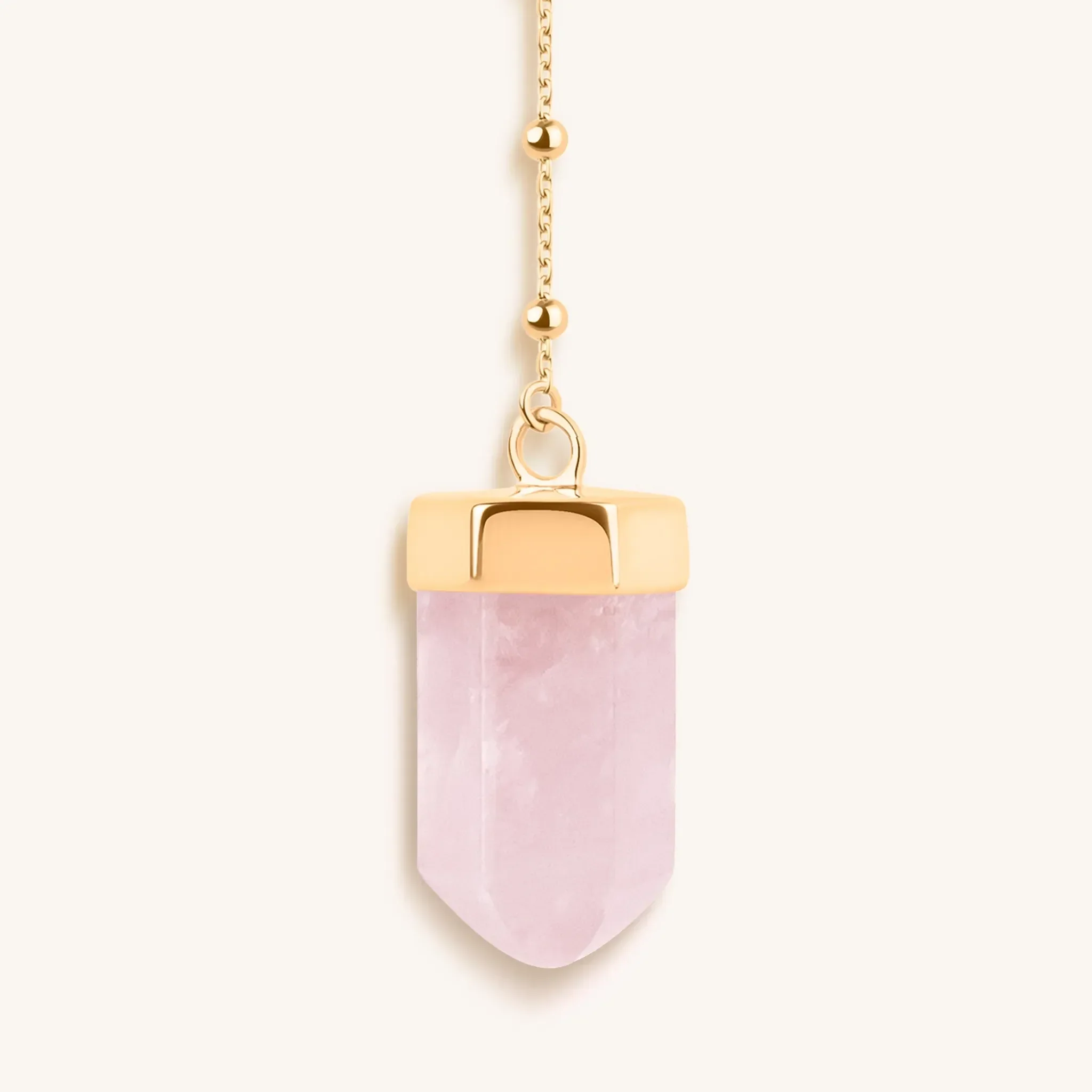 Open Hearted - Gold Rose Quartz Evil Eye Double Pointer Necklace - Image 6