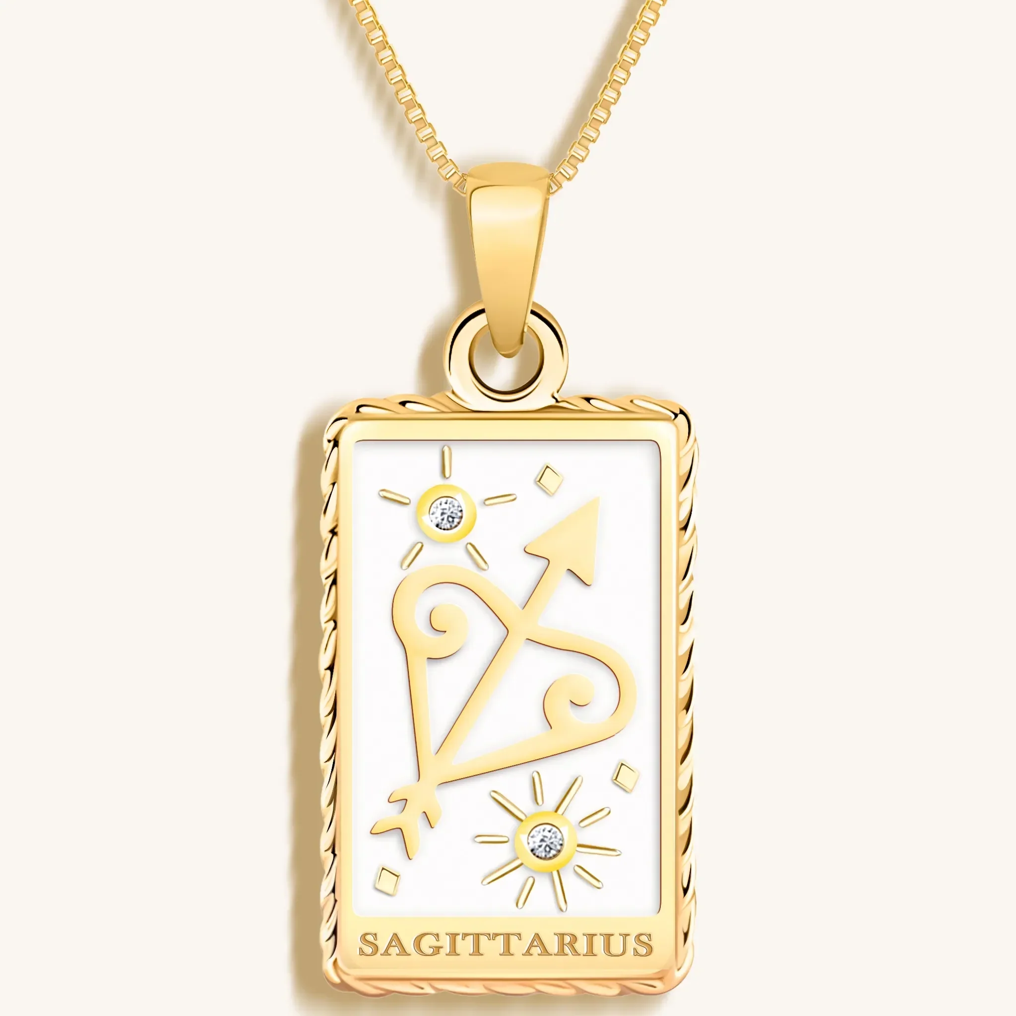 Optimistic Temperament - White Enamel Sagittarius Card Necklace - Image 2