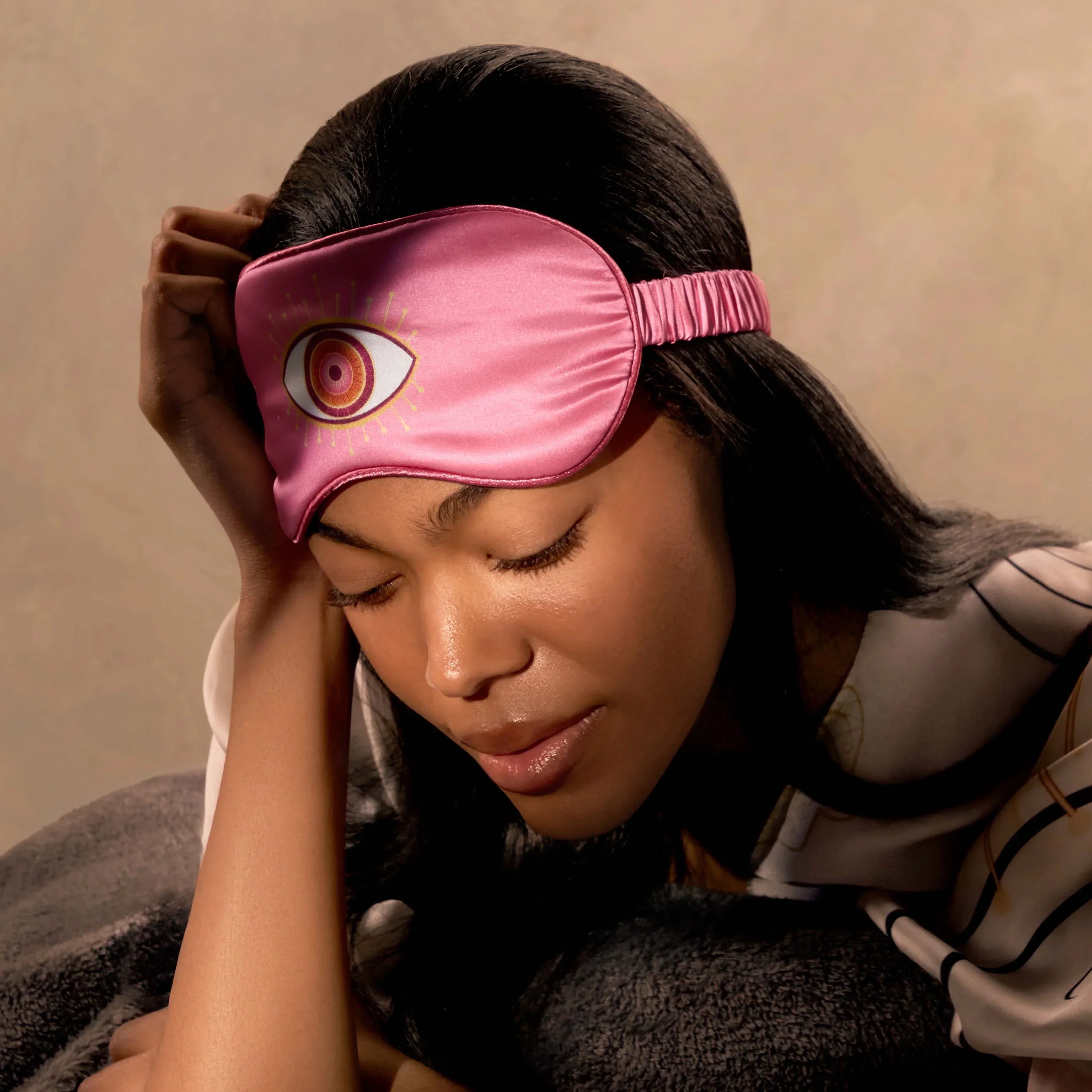 Opulent Rest Evil Eye Pink Silk Eye Mask - Image 2