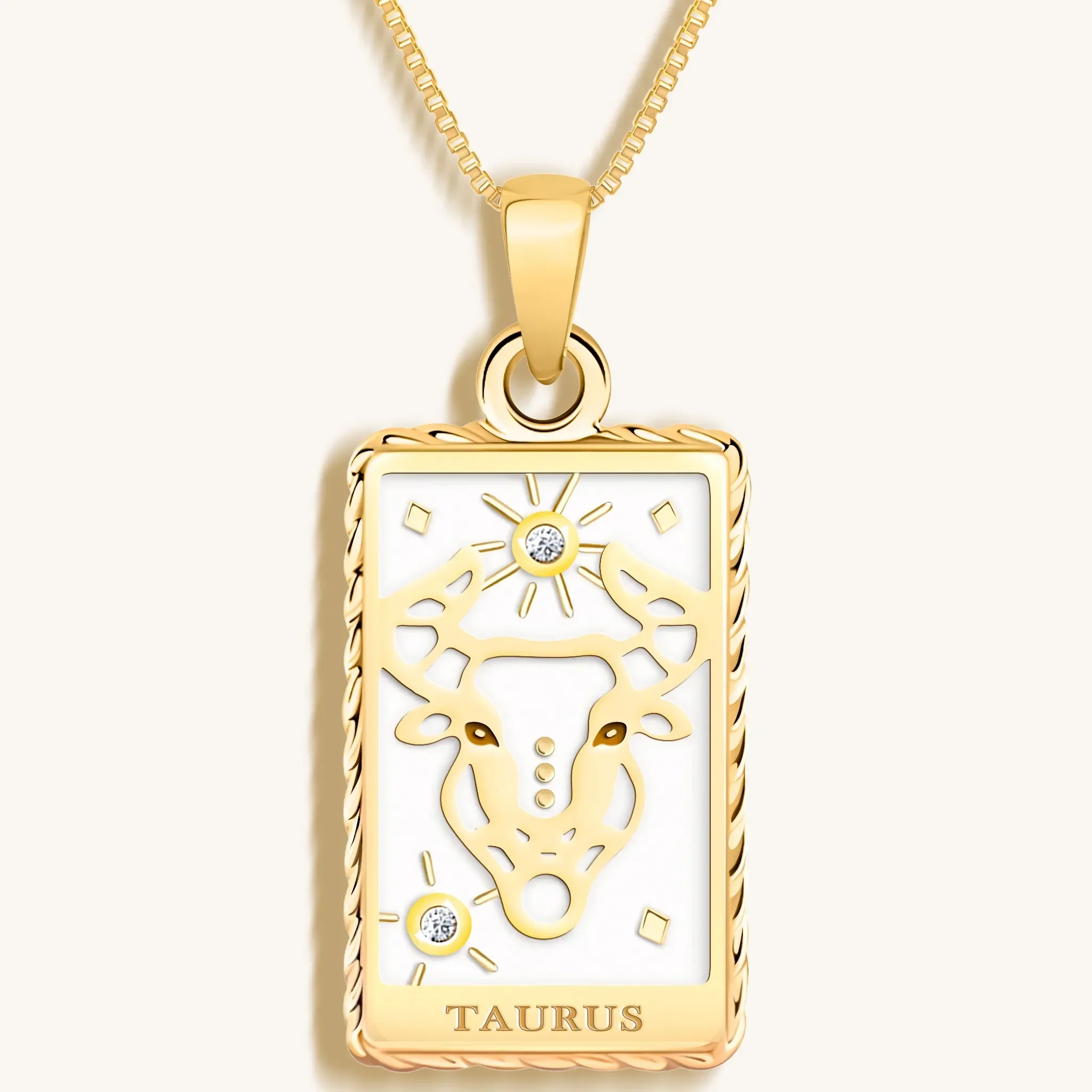 Patient Progress - White Enamel Taurus Card Necklace - Image 3