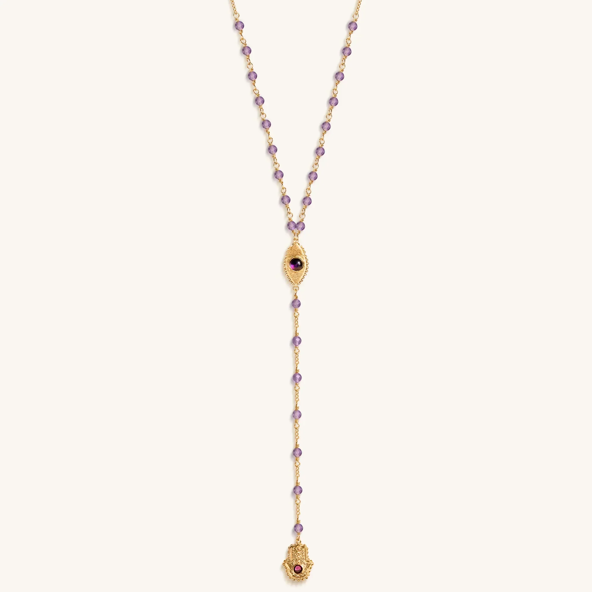 Peace of Spirit - Amethyst Evil Eye Hamsa Lariat Necklace - Image 4