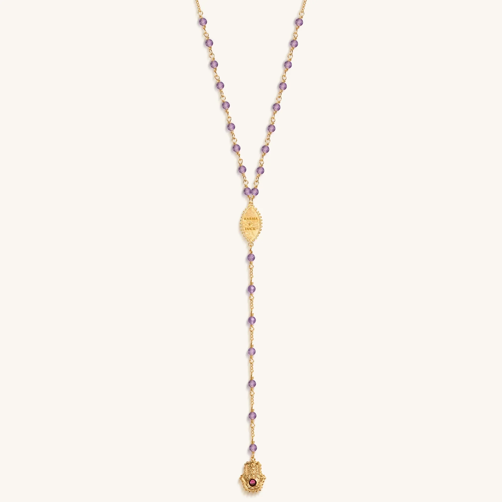 Peace of Spirit - Amethyst Evil Eye Hamsa Lariat Necklace - Image 6