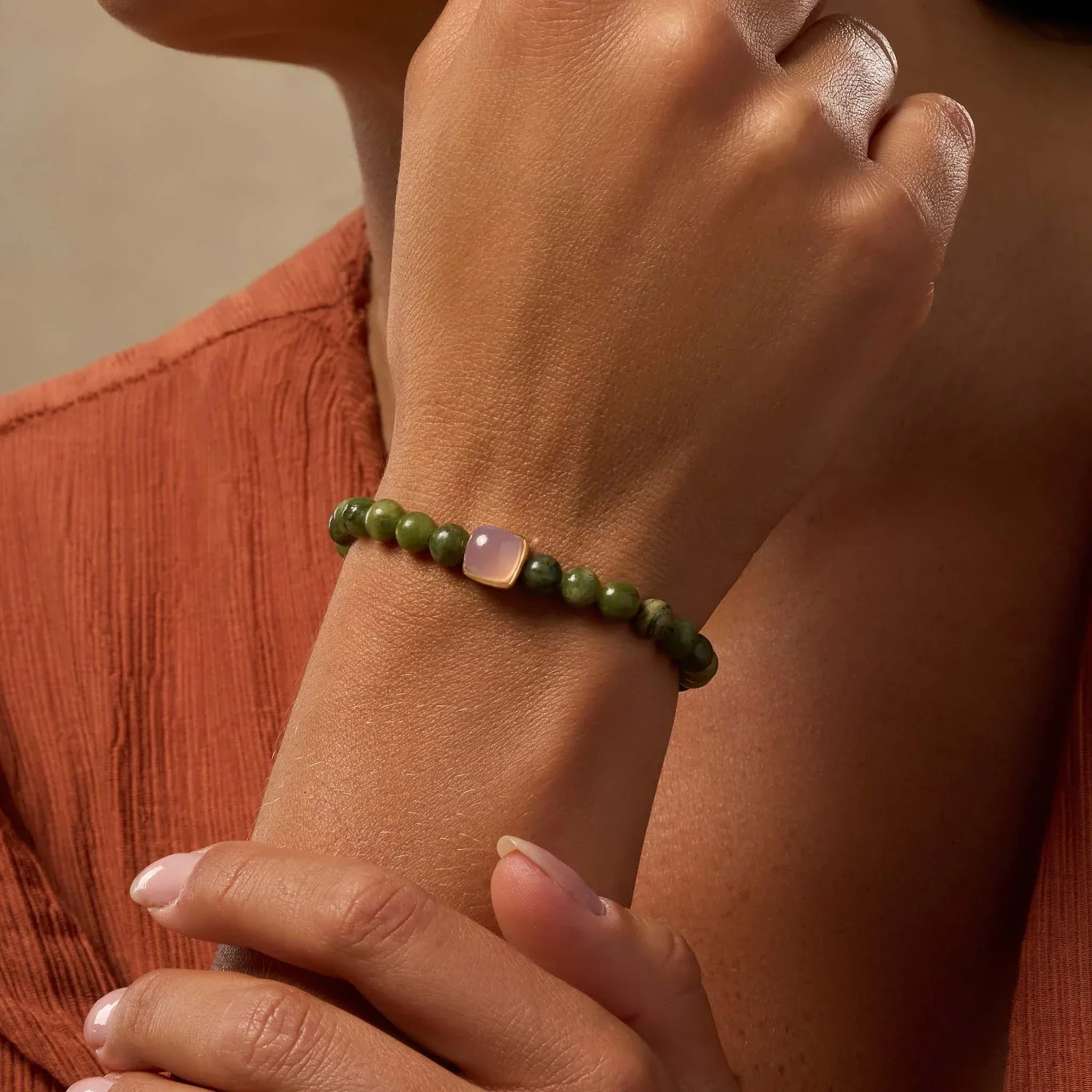 Peaceful Devotion Jade & Rose Quartz Bracelet - Image 2