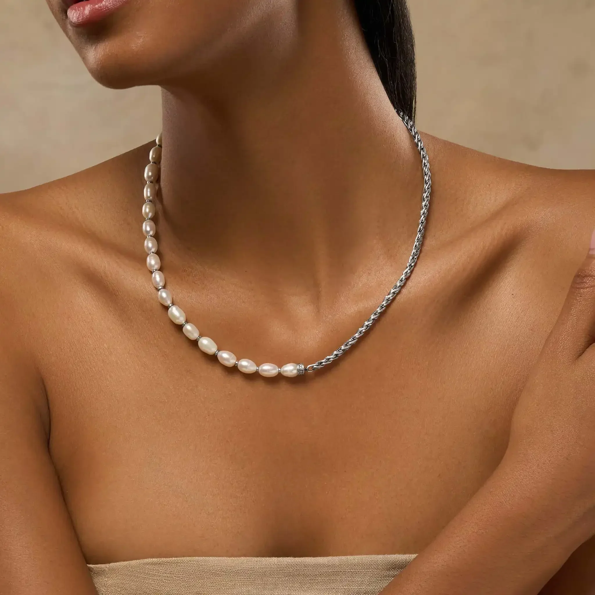 Peaceful Intuition White Pearl Mantra Necklace - Image 2