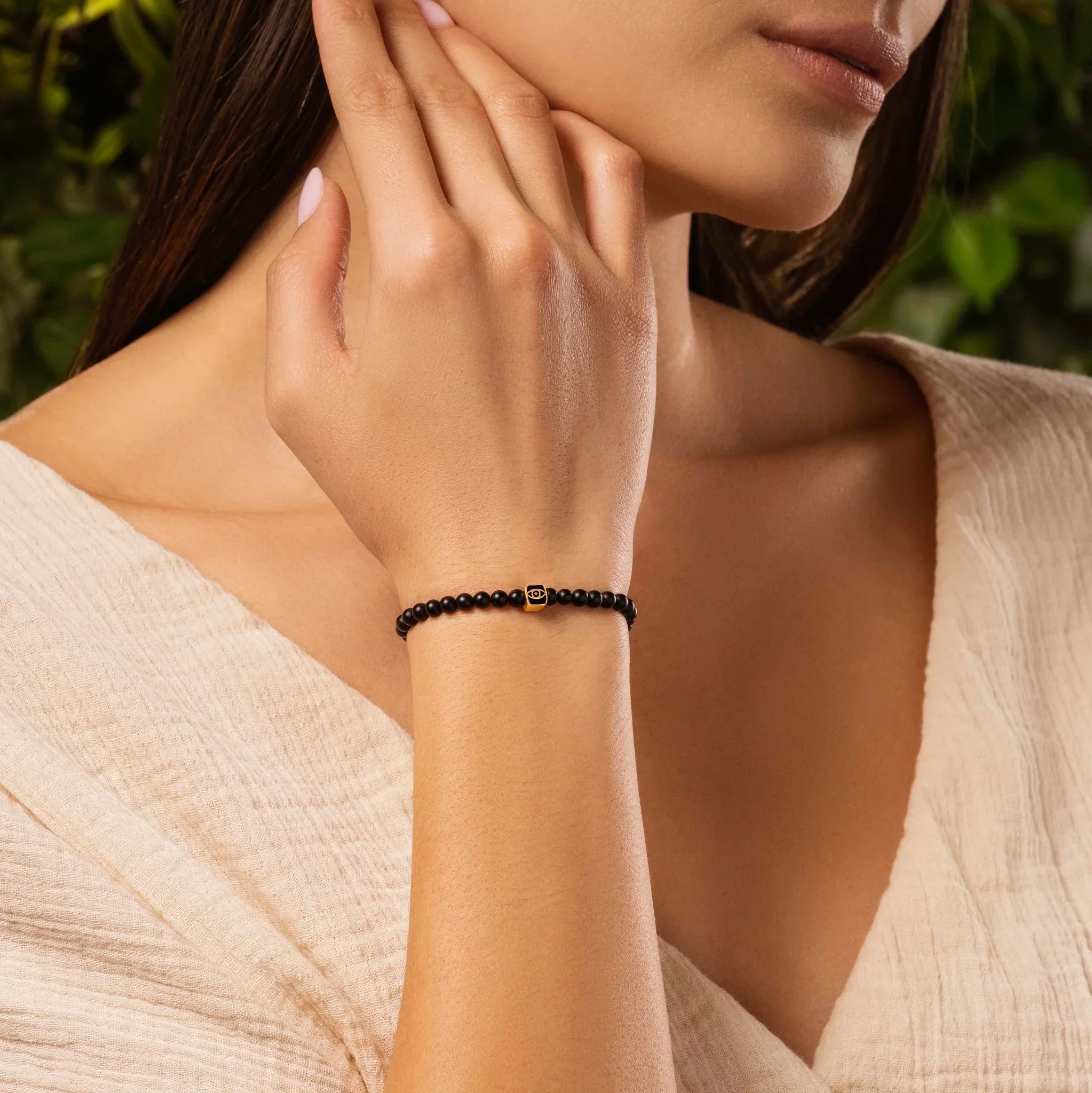 Peaceful Progress - Matte Onyx Evil Eye Hamsa Bracelet - Image 2