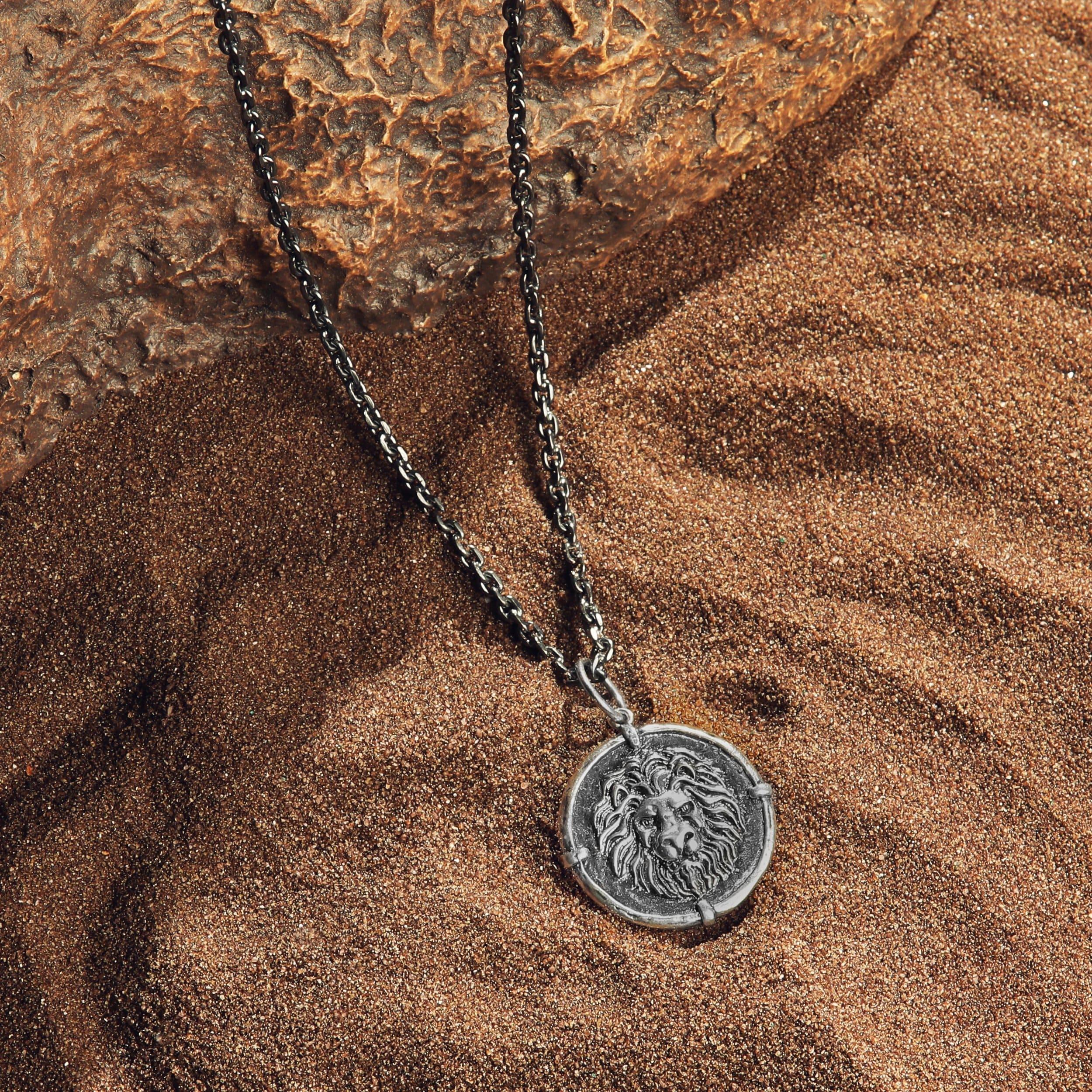 Personal Strength - Silver Gunmetal Lion Medallion Necklace
