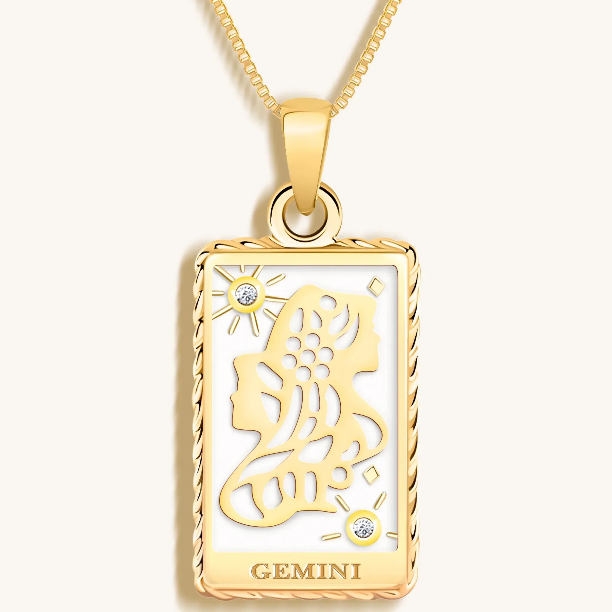 Playful Mind - White Enamel Gemini Card Necklace - Image 3