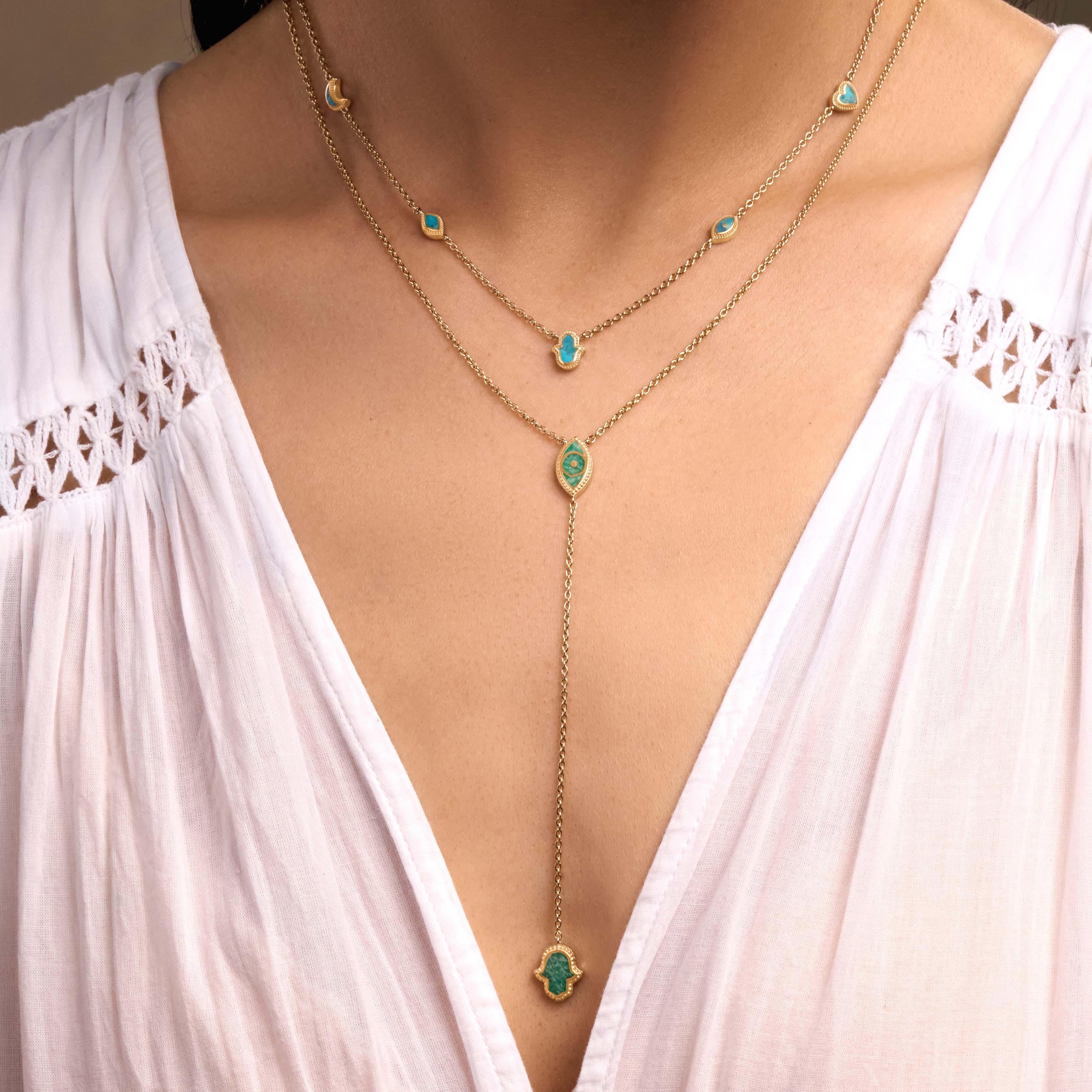 Peaceful Intentions Turquoise Multi-Symbol Gold Necklace - Image 2
