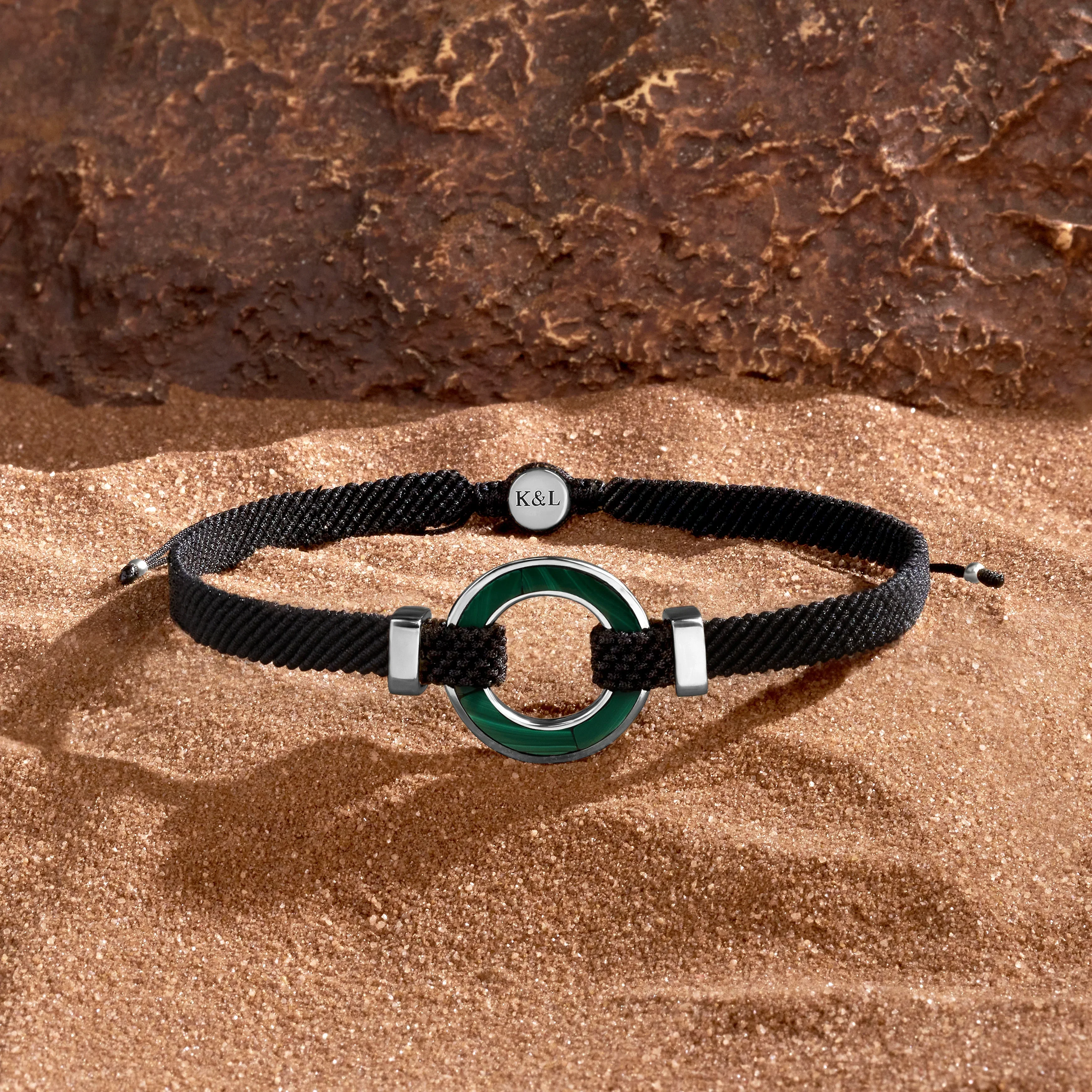 Positive Vibrations Malachite Karma Circle Men’s Black String Bracelet
