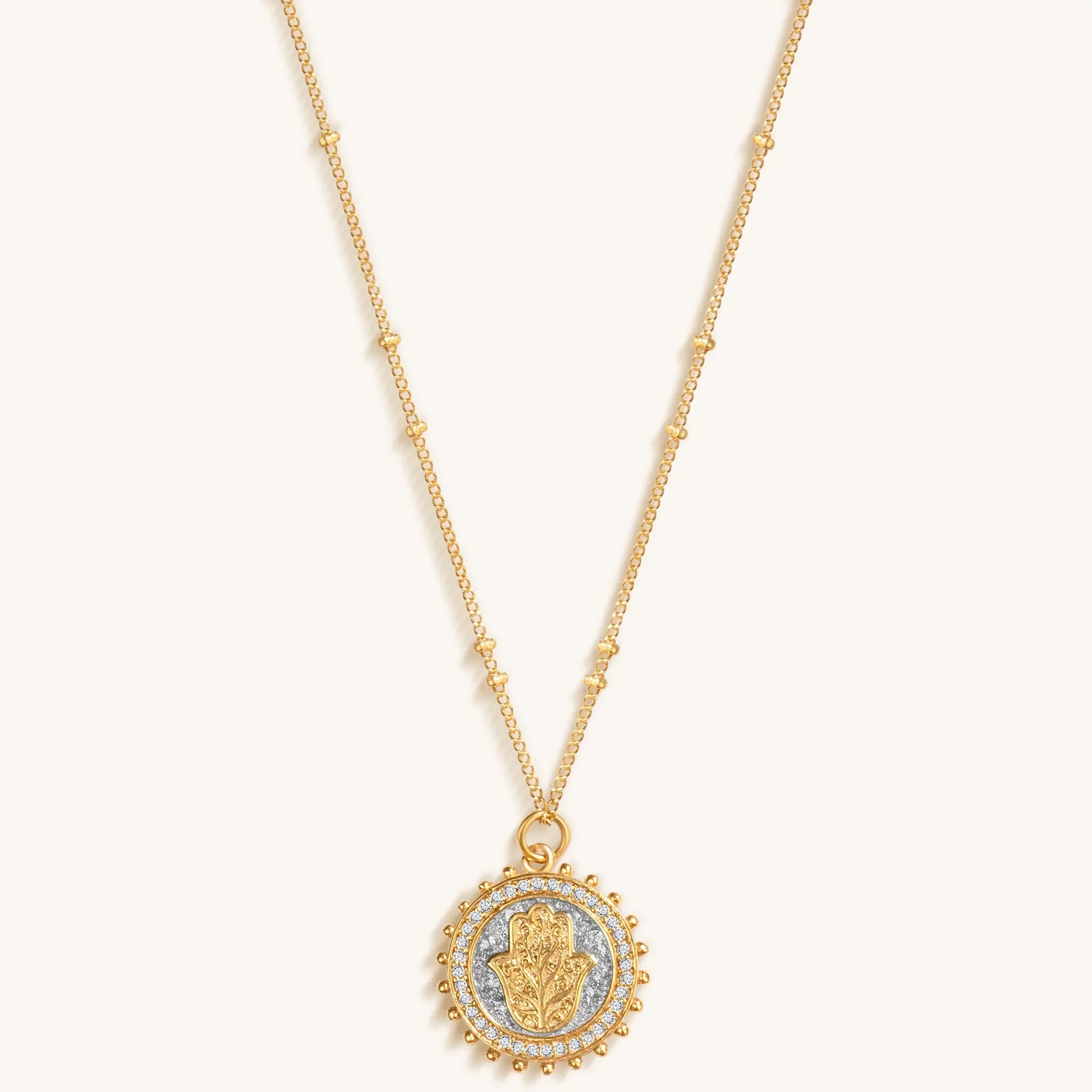 Precious Protection - Gold Plated Hamsa Medallion Necklace - Image 3