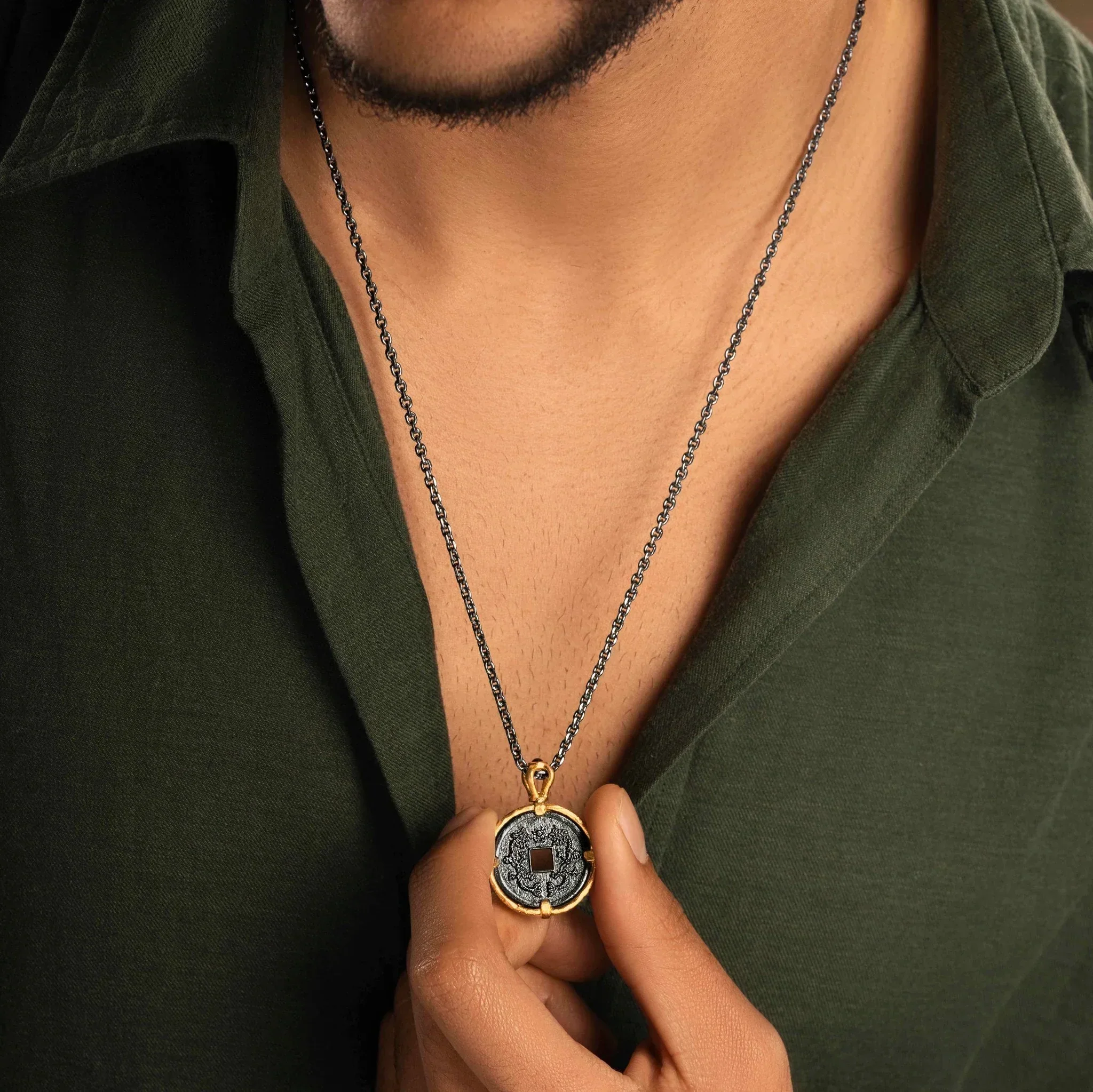 Prosperous Life - Onyx Chinese Coin Necklace - Image 2