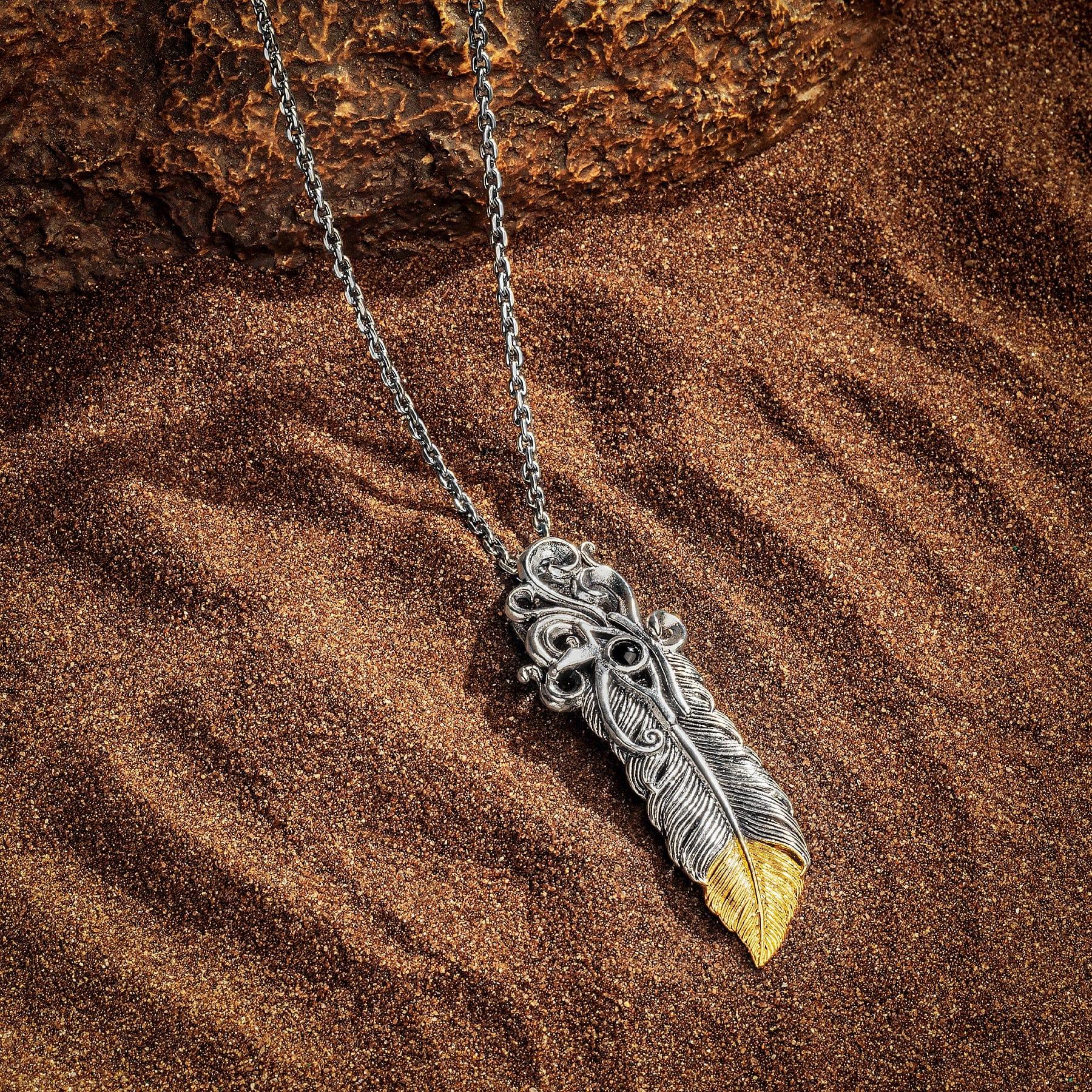 Protect & Shield - Horus Feather Black Onyx Pendant Necklace