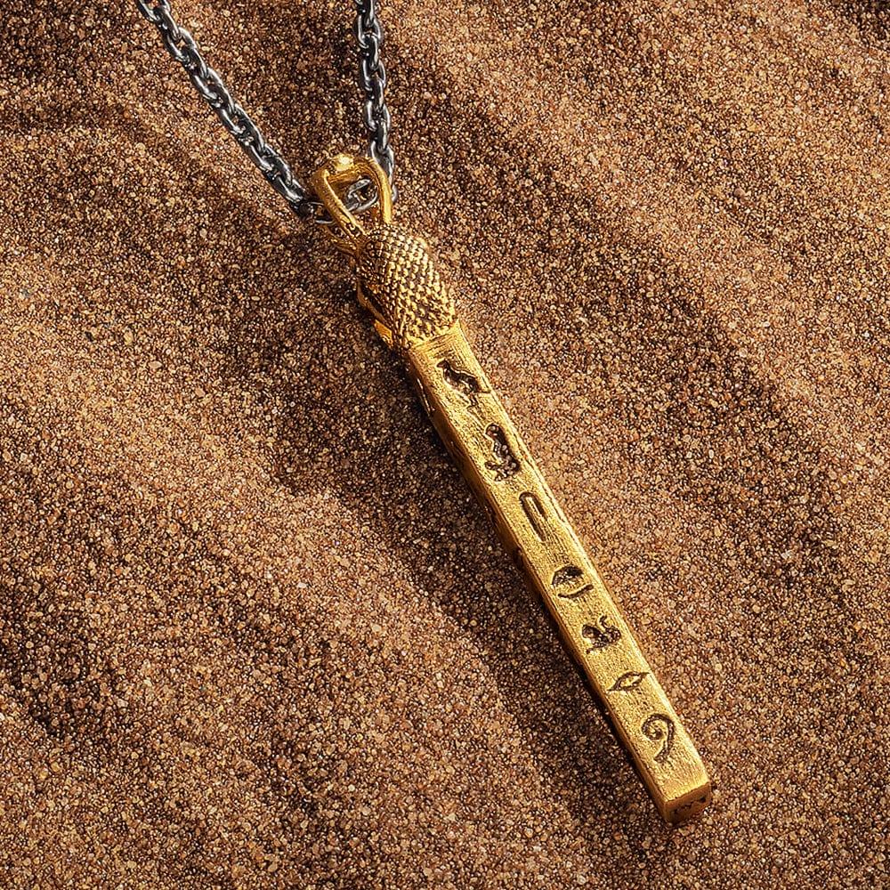 Protected & Grounded - Cobra Hieroglyphics Bar Pendant Necklace - Image 3