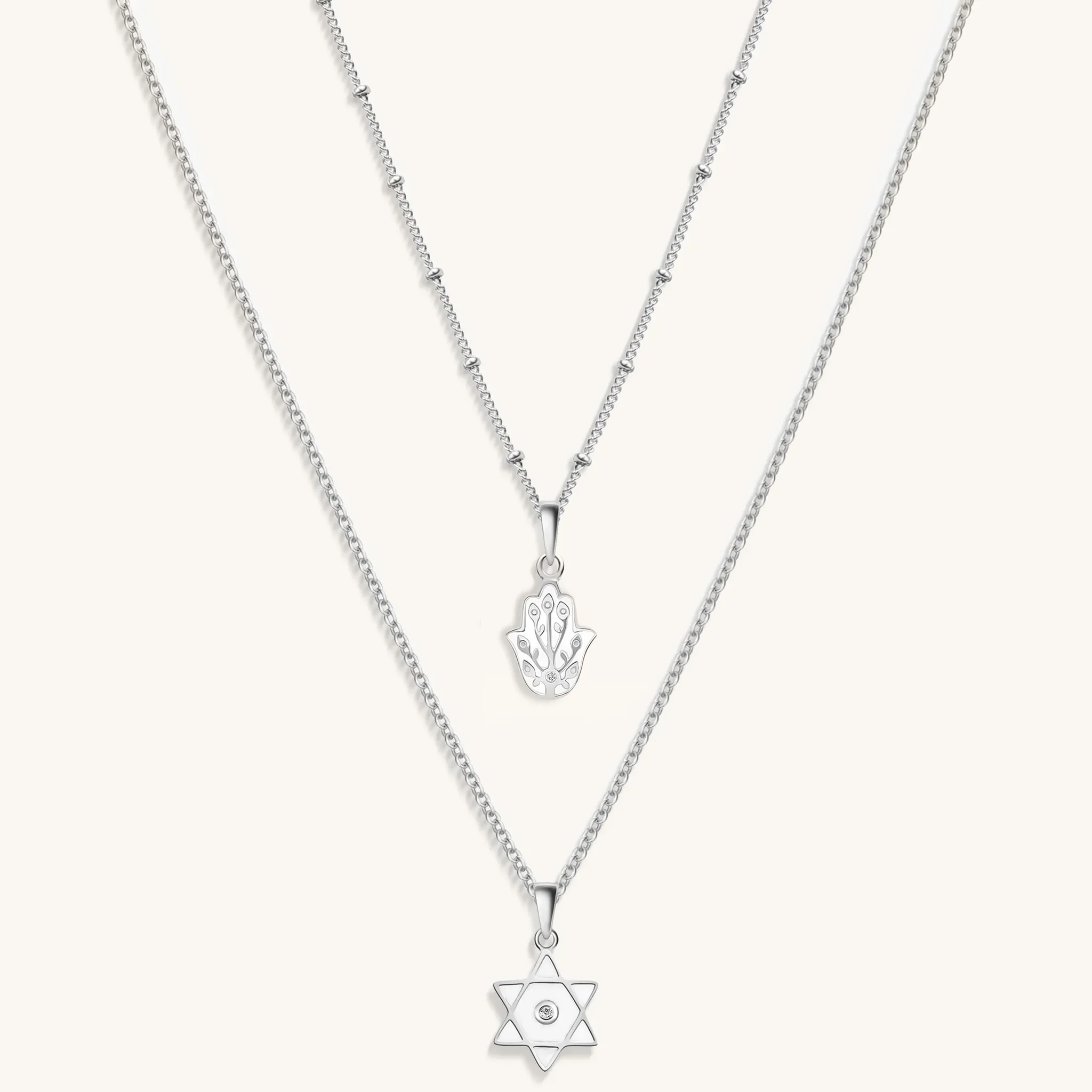 Protected in Faith - Silver Hamsa Star of David Necklace