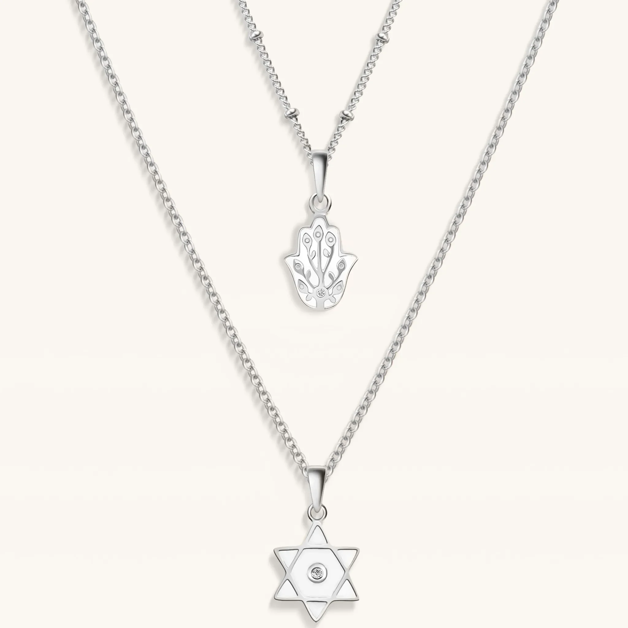 Protected in Faith - Silver Hamsa Star of David Necklace - Image 2