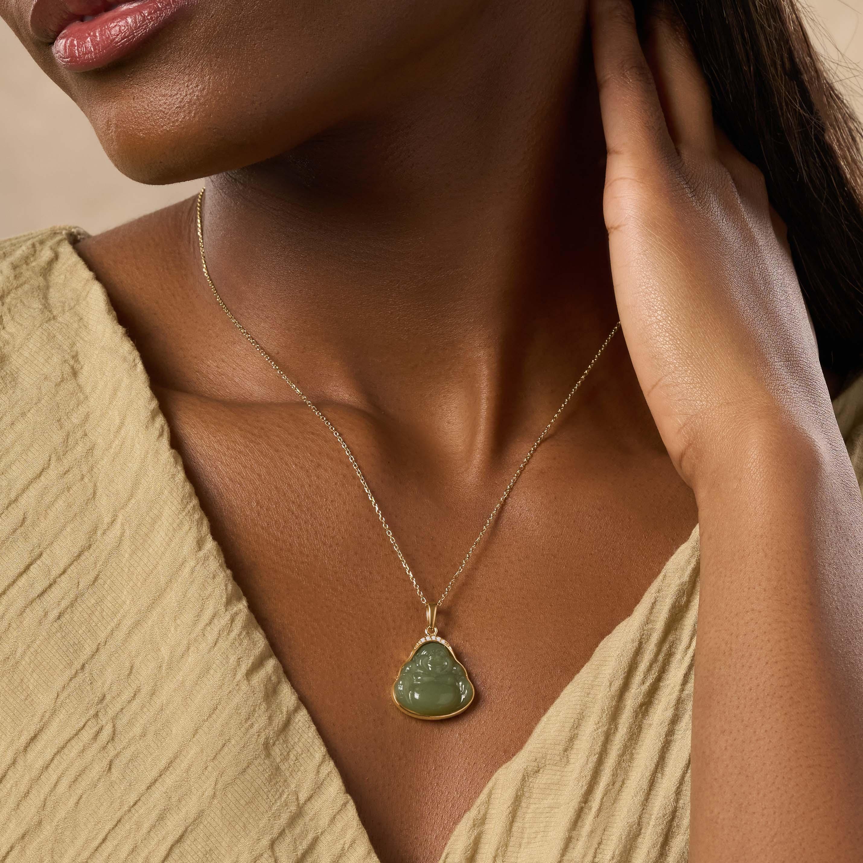 Reaching Nirvana 14K Gold Jade Buddha Necklace - Image 2