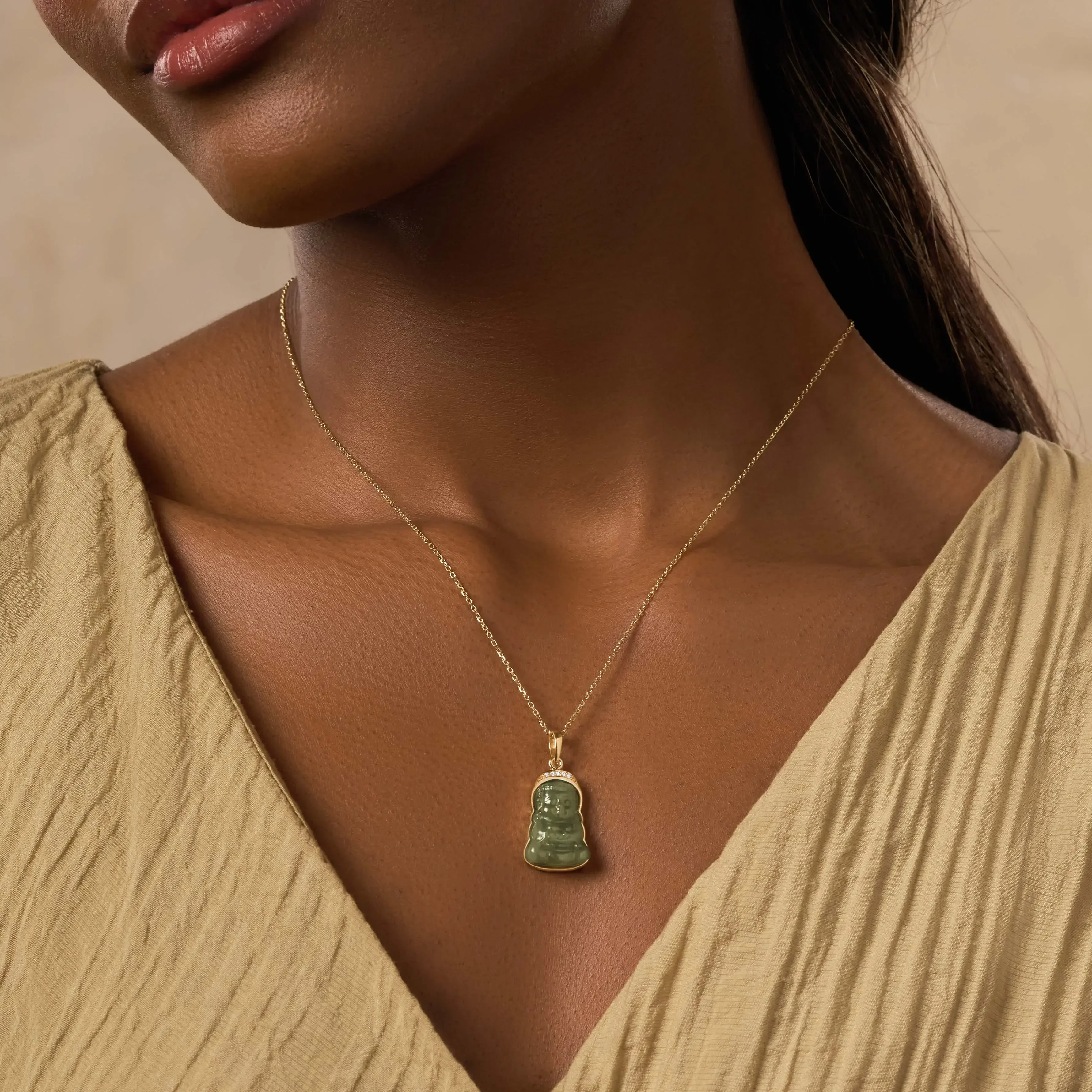 Pure Nirvana 14K Gold Jade Buddha Necklace - Image 2