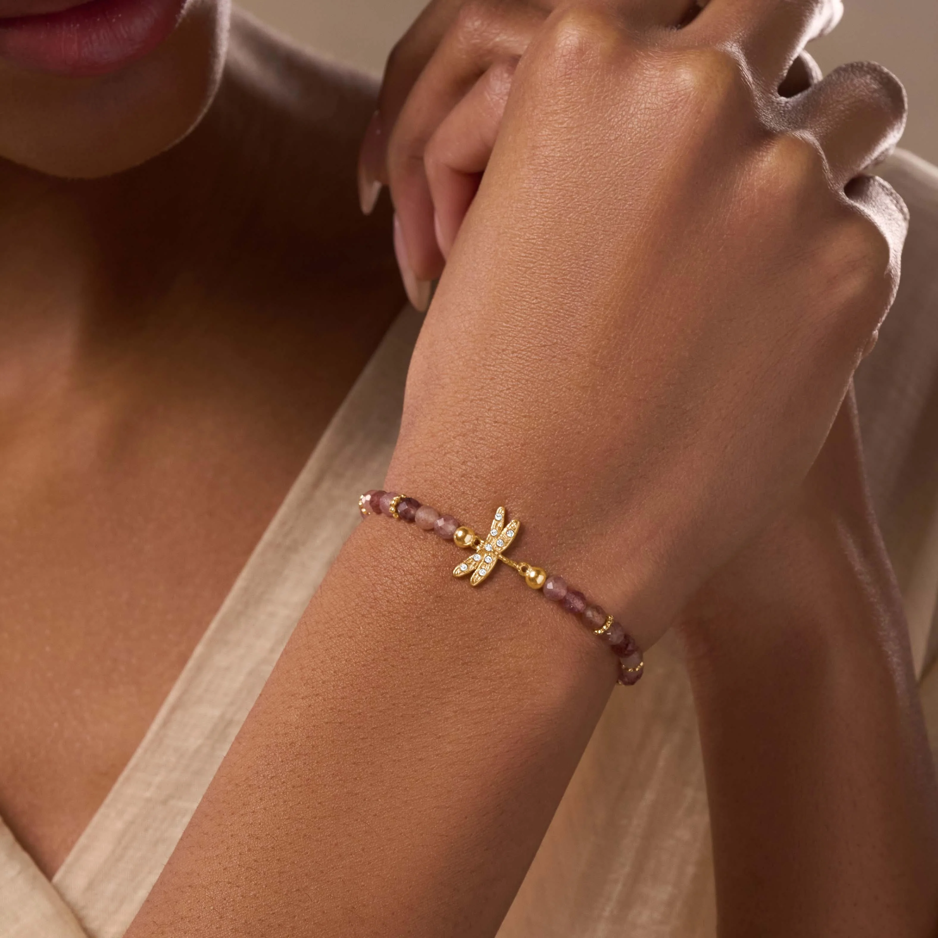 Purposeful Life Strawberry Quartz Dragonfly Bracelet - Image 2