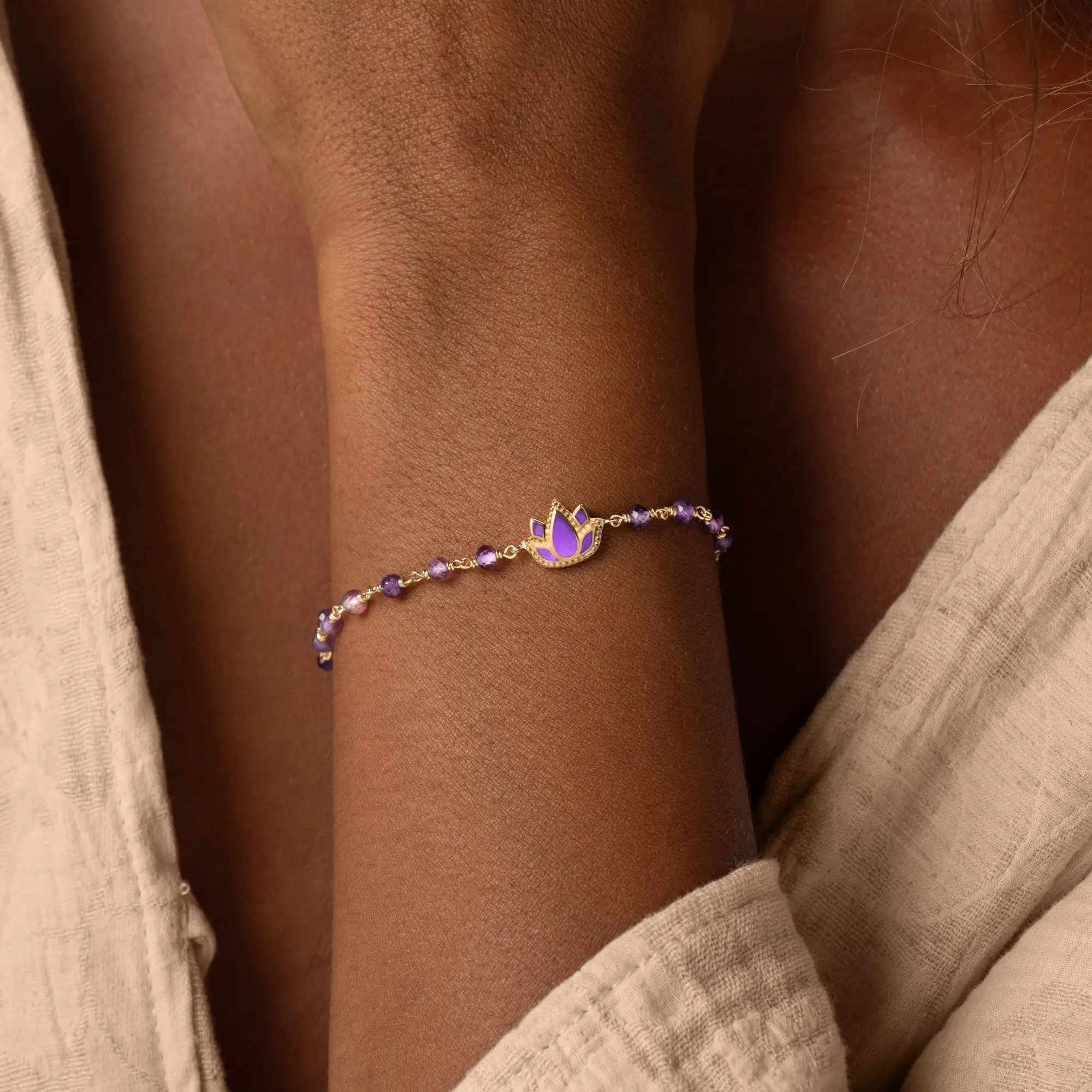Radiant Calm Amethyst Lotus Gold Bracelet - Image 2
