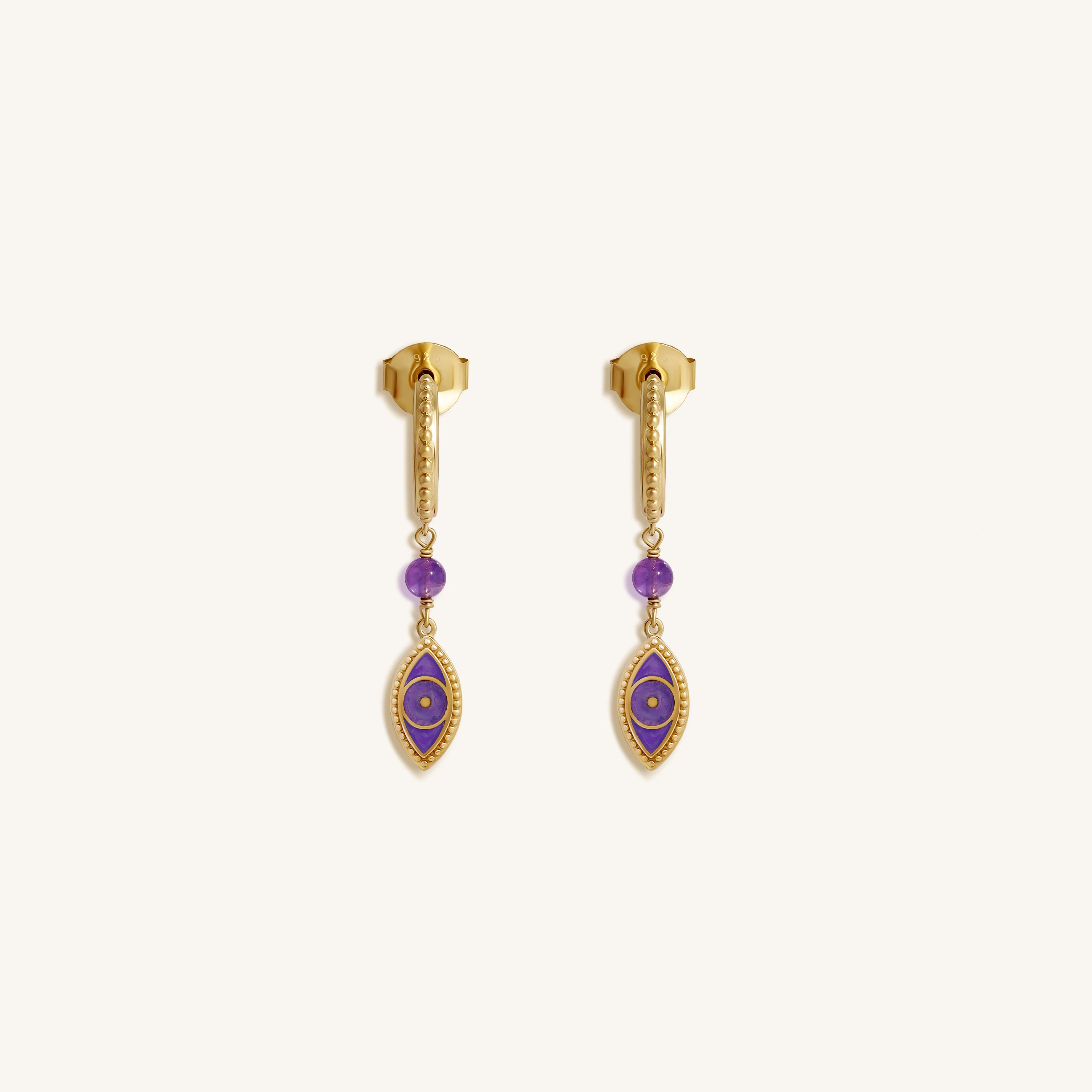 Radiant Clarity Amethyst Evil Eye Gold Earrings