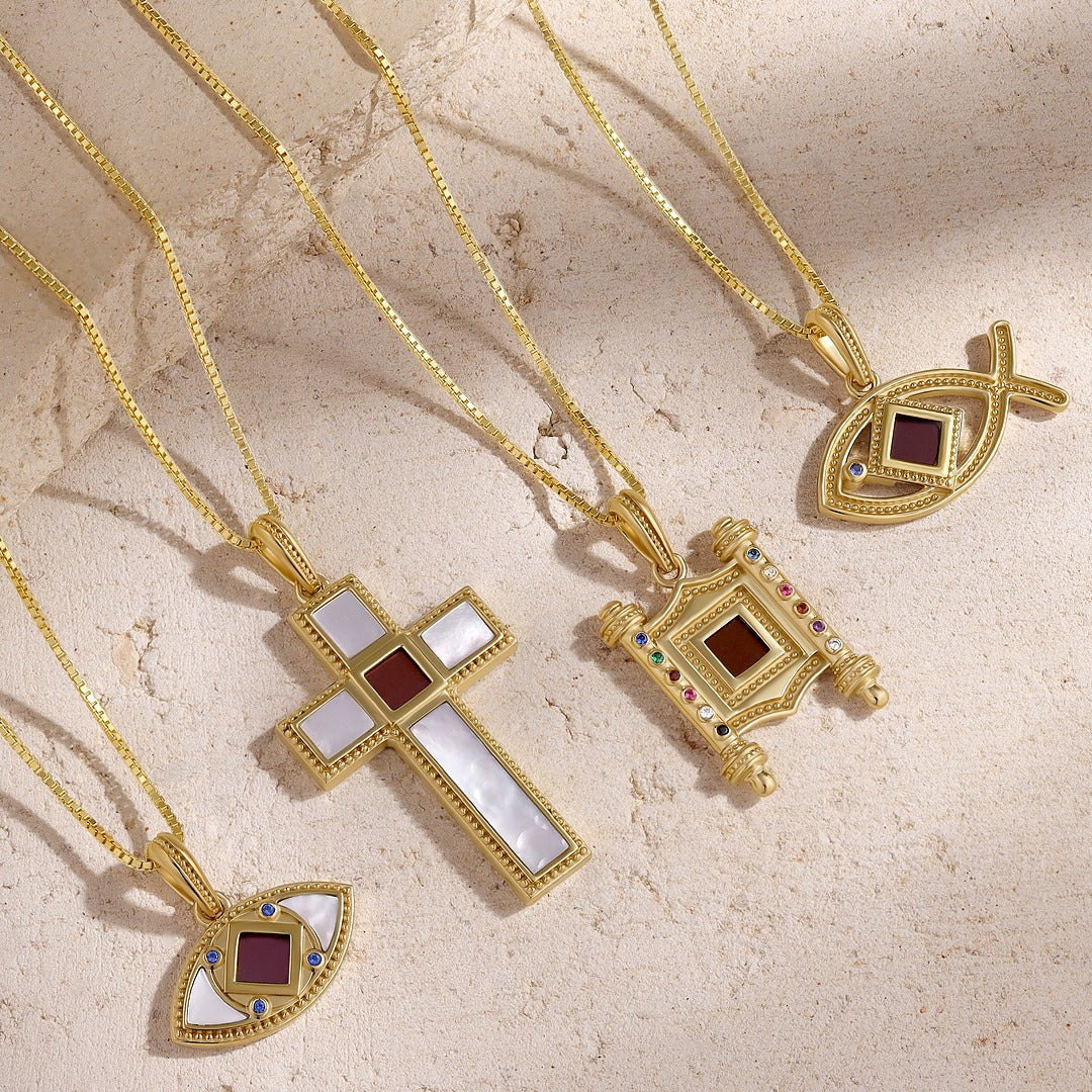 Radiant Harmony Mother of Pearl Cross Bible Nano Chip Necklace - Image 3