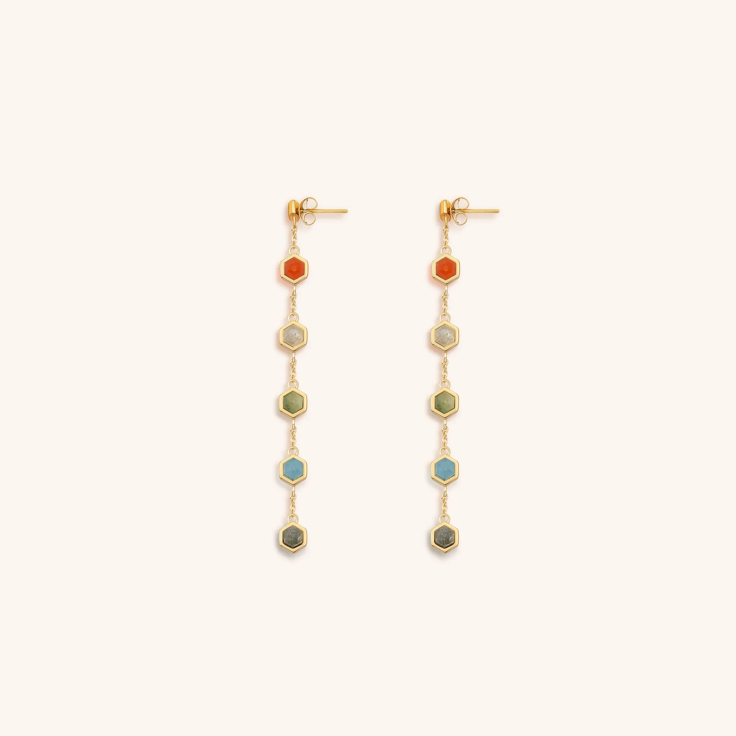 Rainbow of Hope - Multi Stone Pointer Chakra Drop Earrings - Image 5