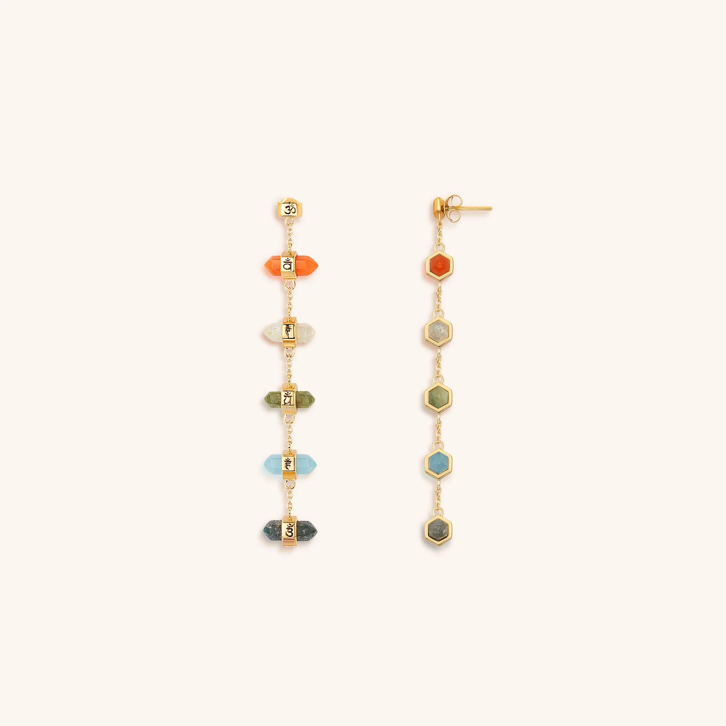 Rainbow of Hope - Multi Stone Pointer Chakra Drop Earrings - Image 6