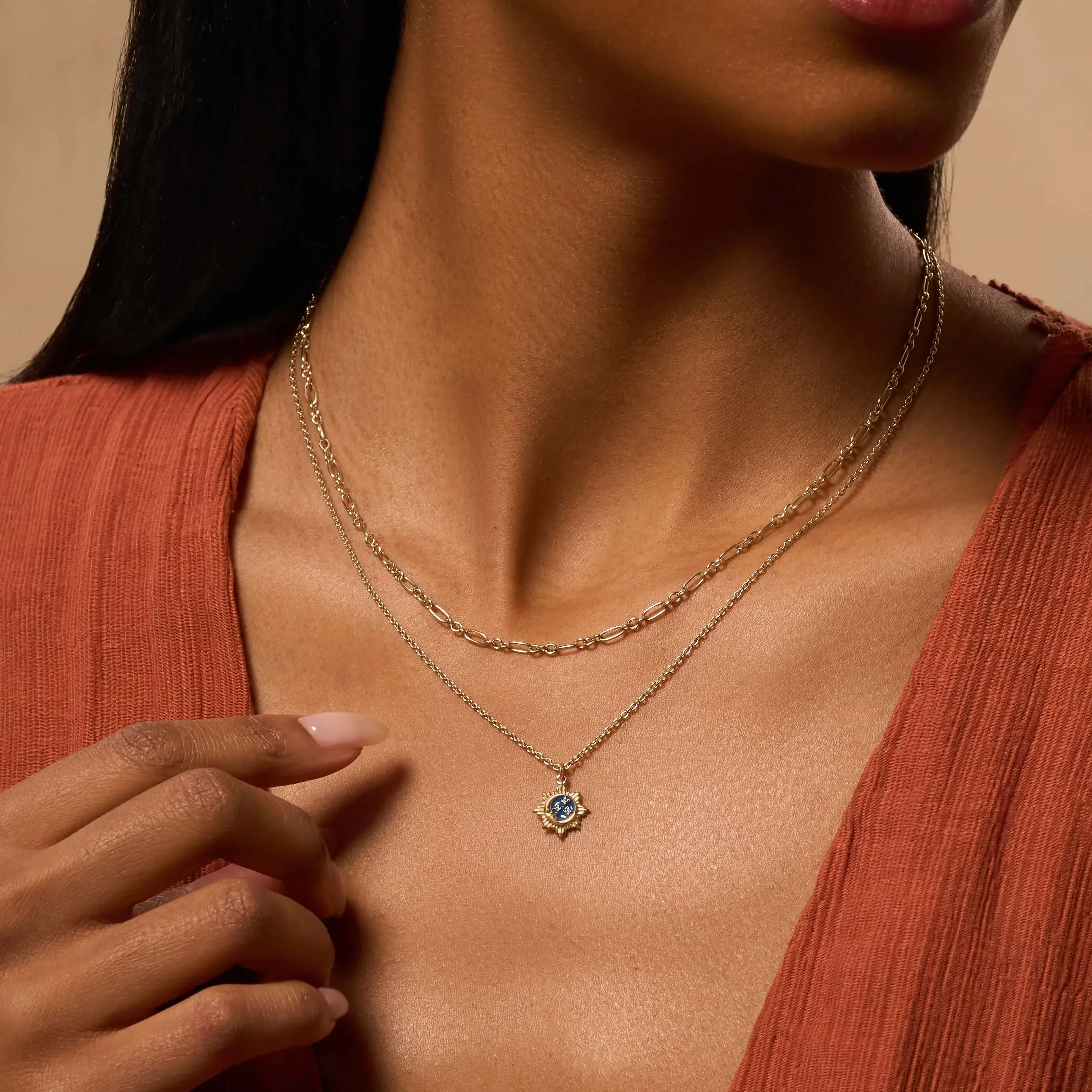 Reflected Bliss Gold Moon & Stars Double Chain Gold Necklace - Image 2