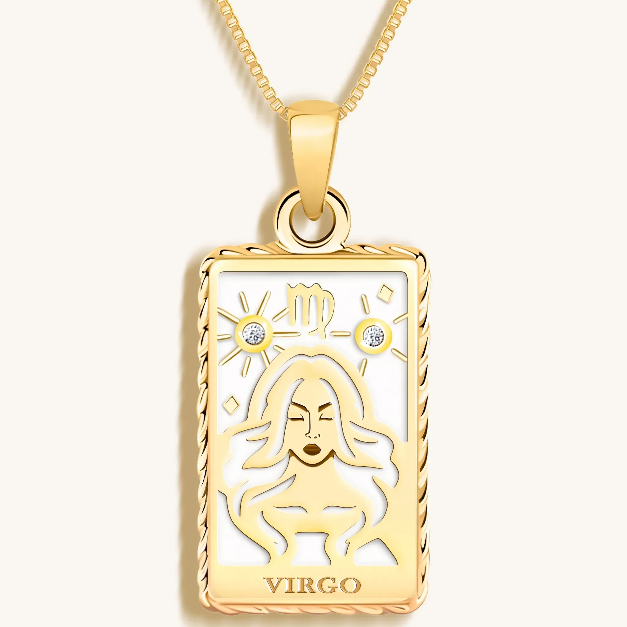 Reliable Determination - White Enamel Virgo Card Necklace - Image 2