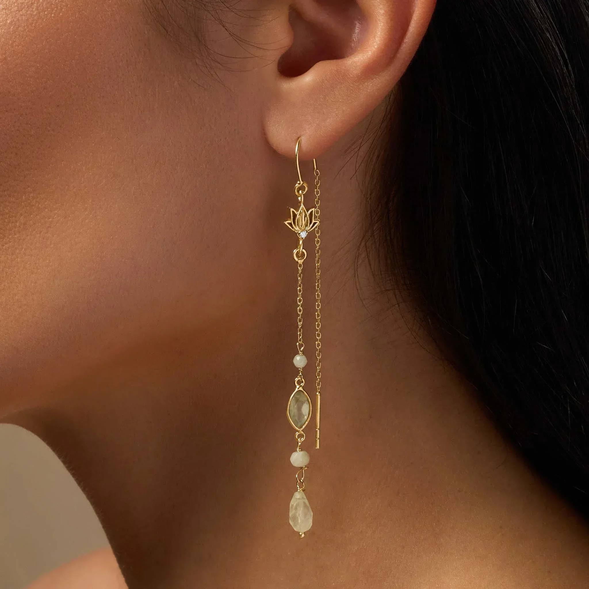 Renewed Purpose Lotus Aquamarine Drop Gold Earrings - Image 2