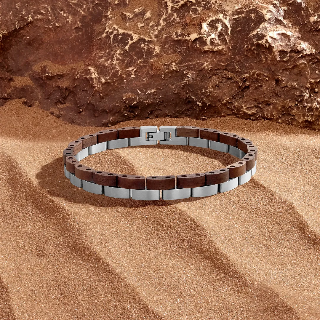 Rooted Horizon Stainless Steel Walnut Bracelet