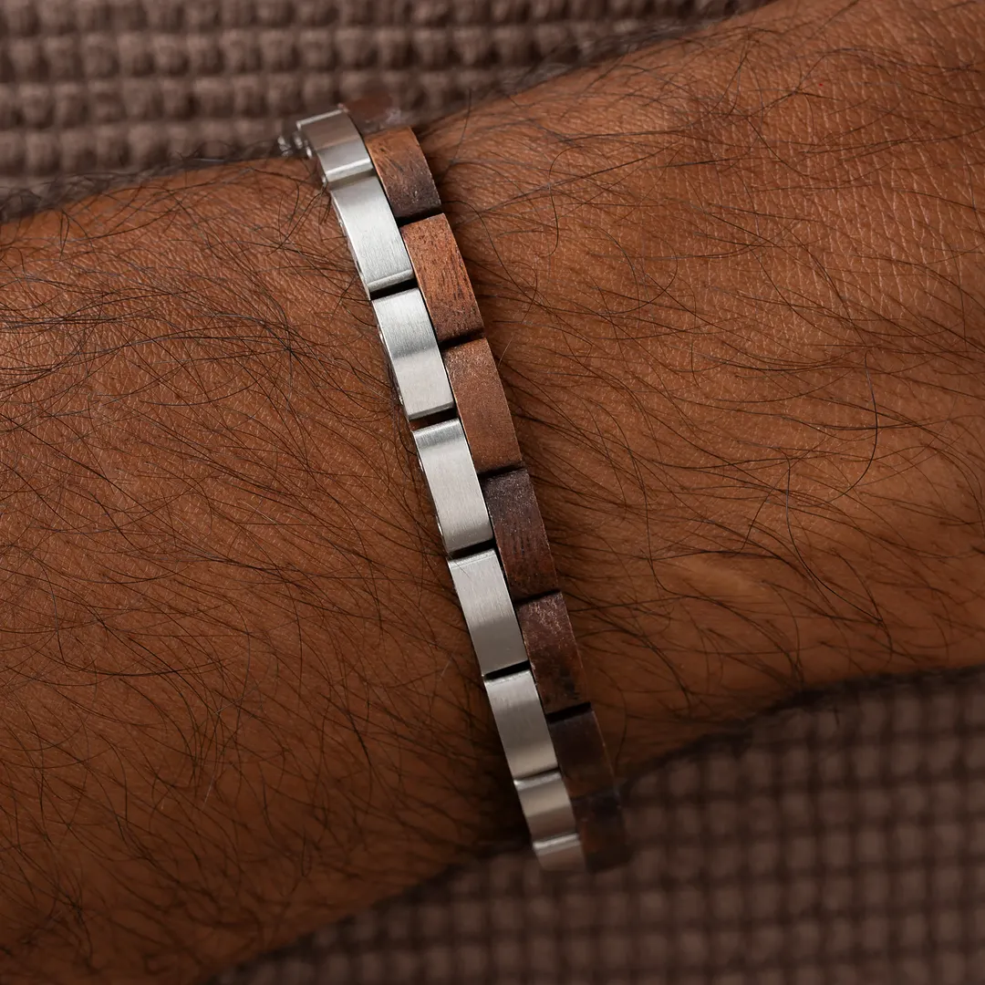 Rooted Horizon Stainless Steel Walnut Bracelet - Image 2