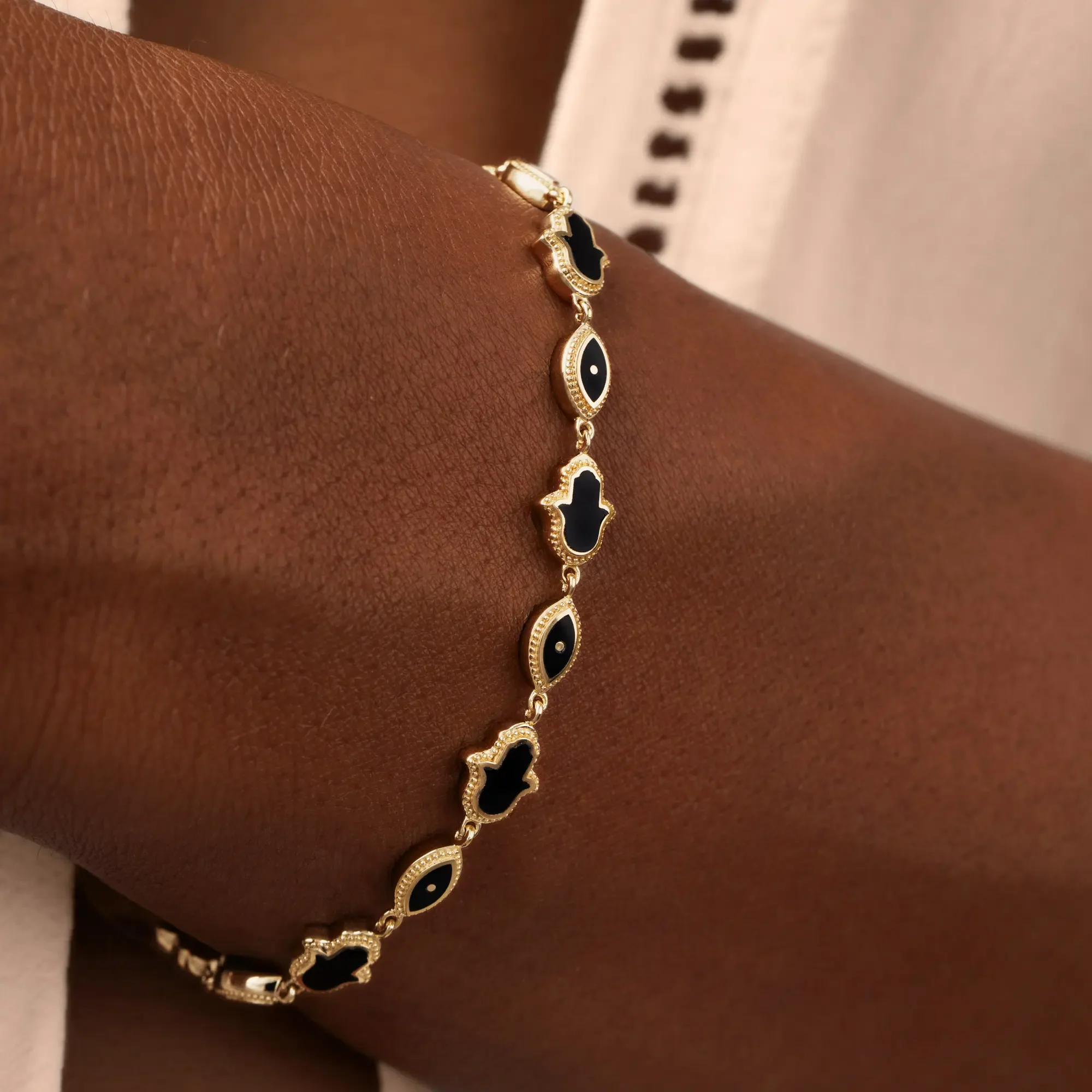 Sacred Aura Onyx Hamsa & Evil Eye Bracelet - Image 2