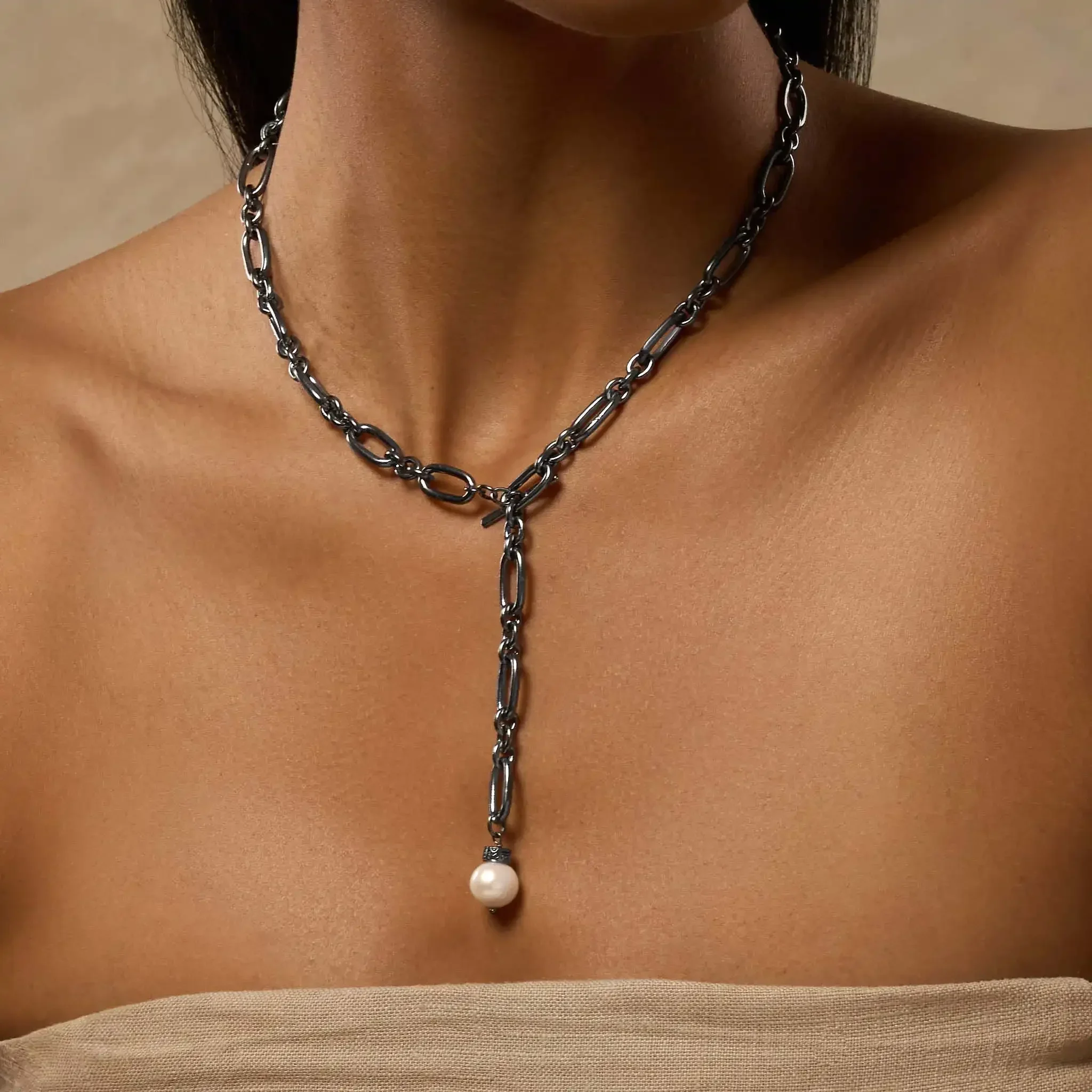 Sacred Connections Sterling Silver Pearl Charm Necklace - Image 2