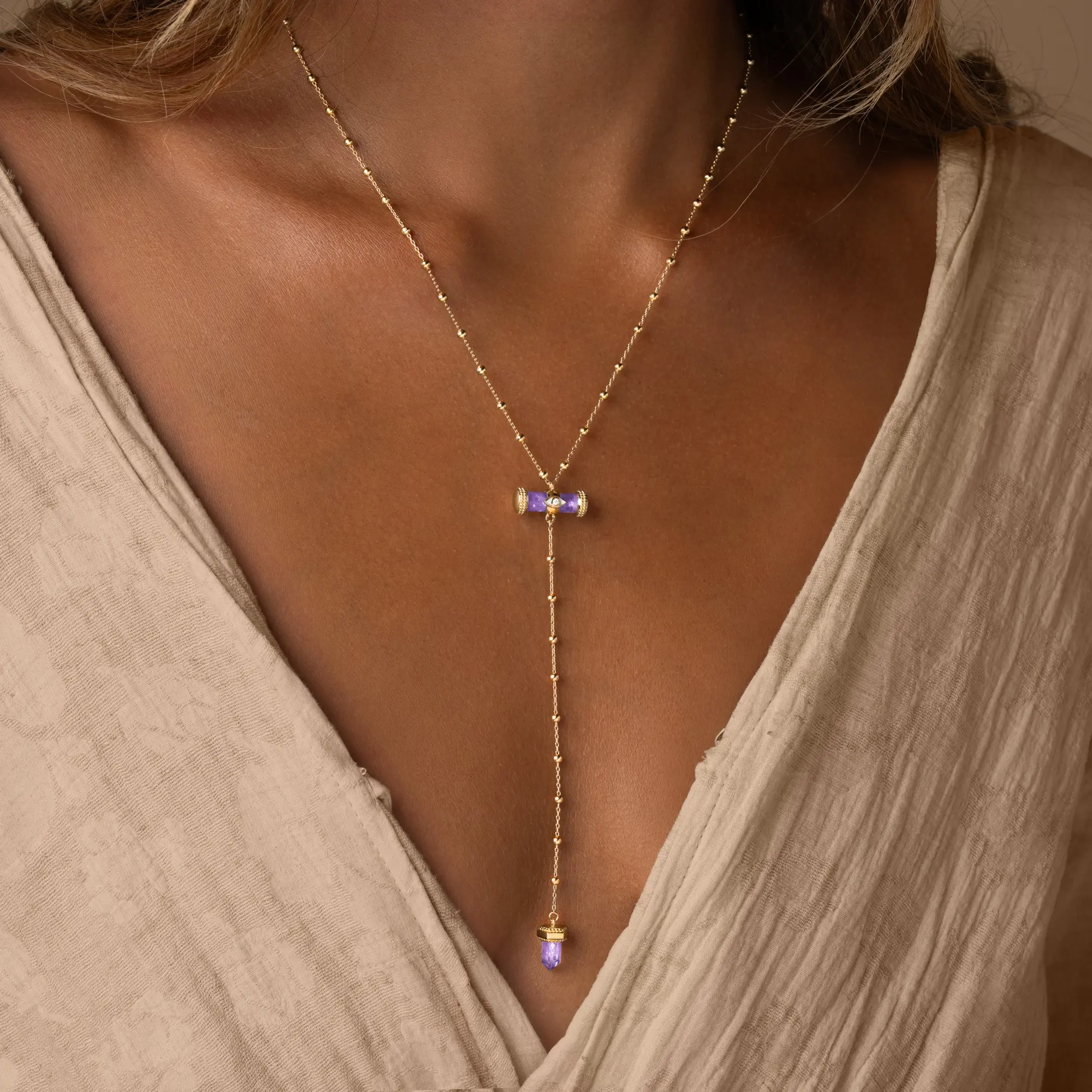 Sacred Remedy Gold Amethyst Evil Eye Necklace - Image 2