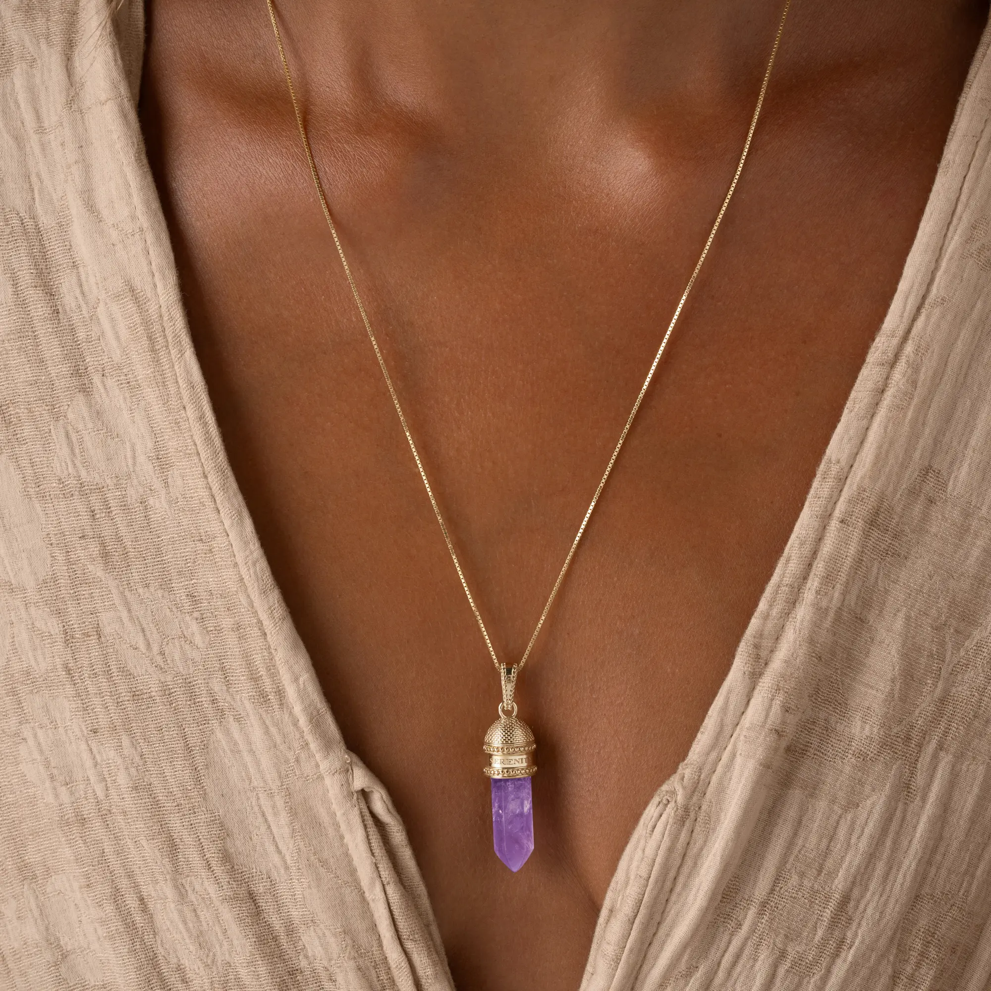 Sacred Tranquility Gold Amethyst Pendant Necklace - Image 2