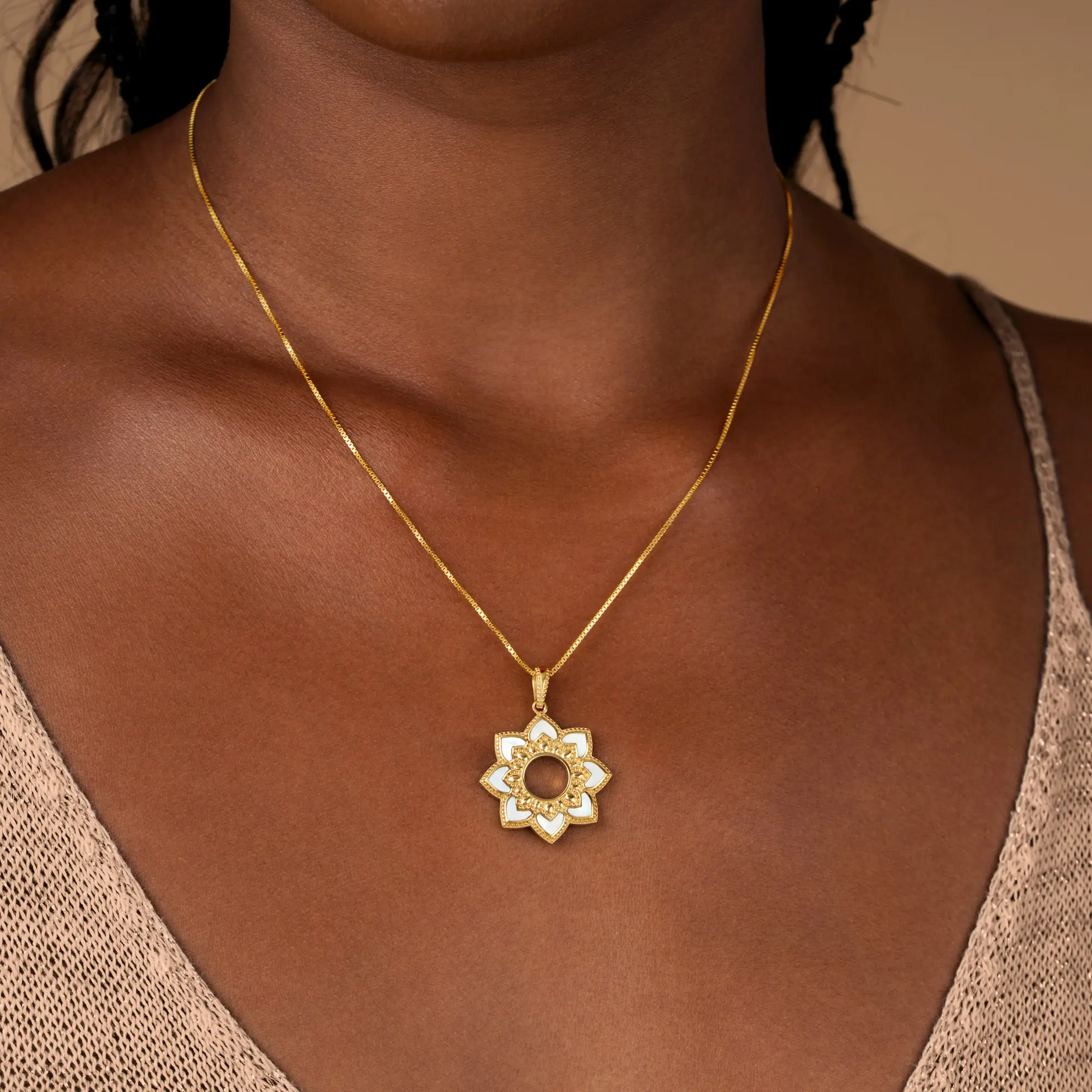 Serene Bloom Lotus Harmony Mother of Pearl Necklace - Image 2