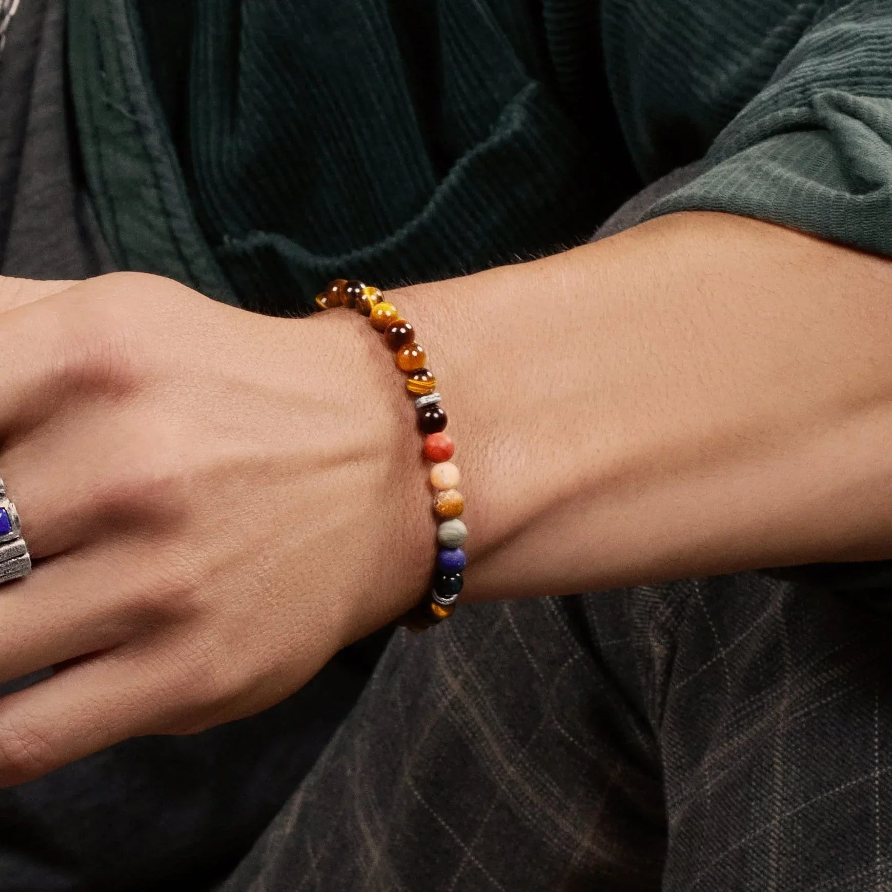 Serene Fearlessness - Tiger's Eye Matte Jasper Chakra Bracelet - Image 3