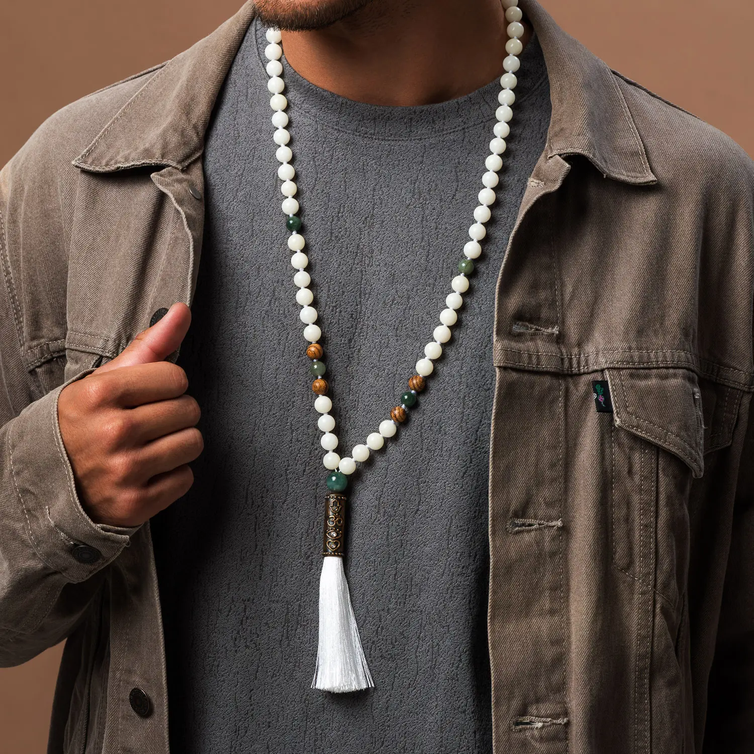 Serene Life Multi-Symbol Agarwood, Jade, and Bodhi Bead Mala - Image 2