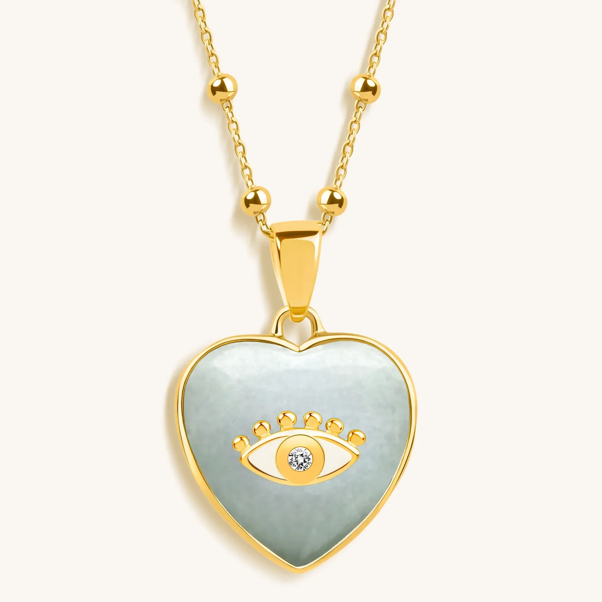 Serene Love Jade Heart Diamond Evil Eye Necklace - Image 4