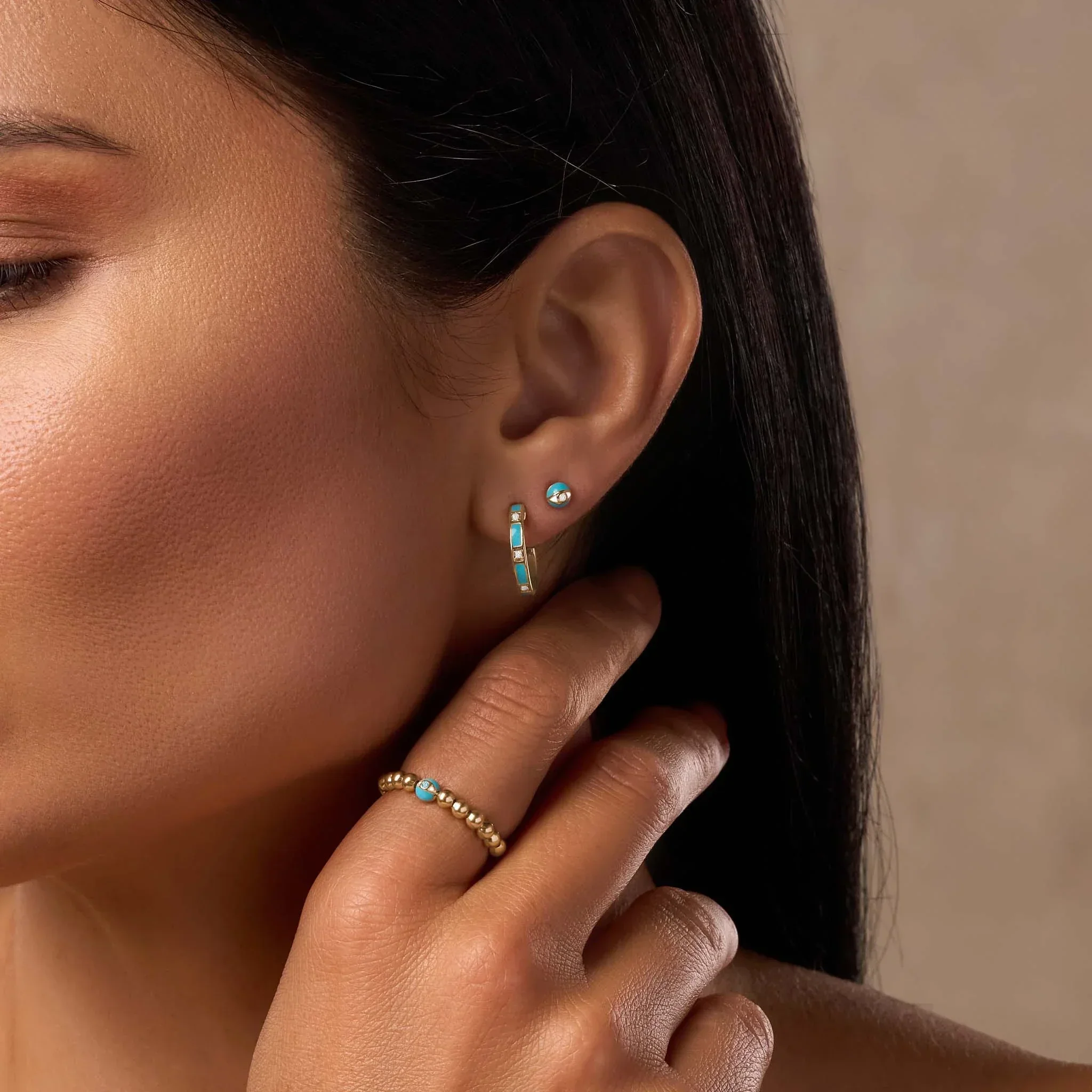 Serene Sensations Turquoise Gold Hoop Earrings - Image 2