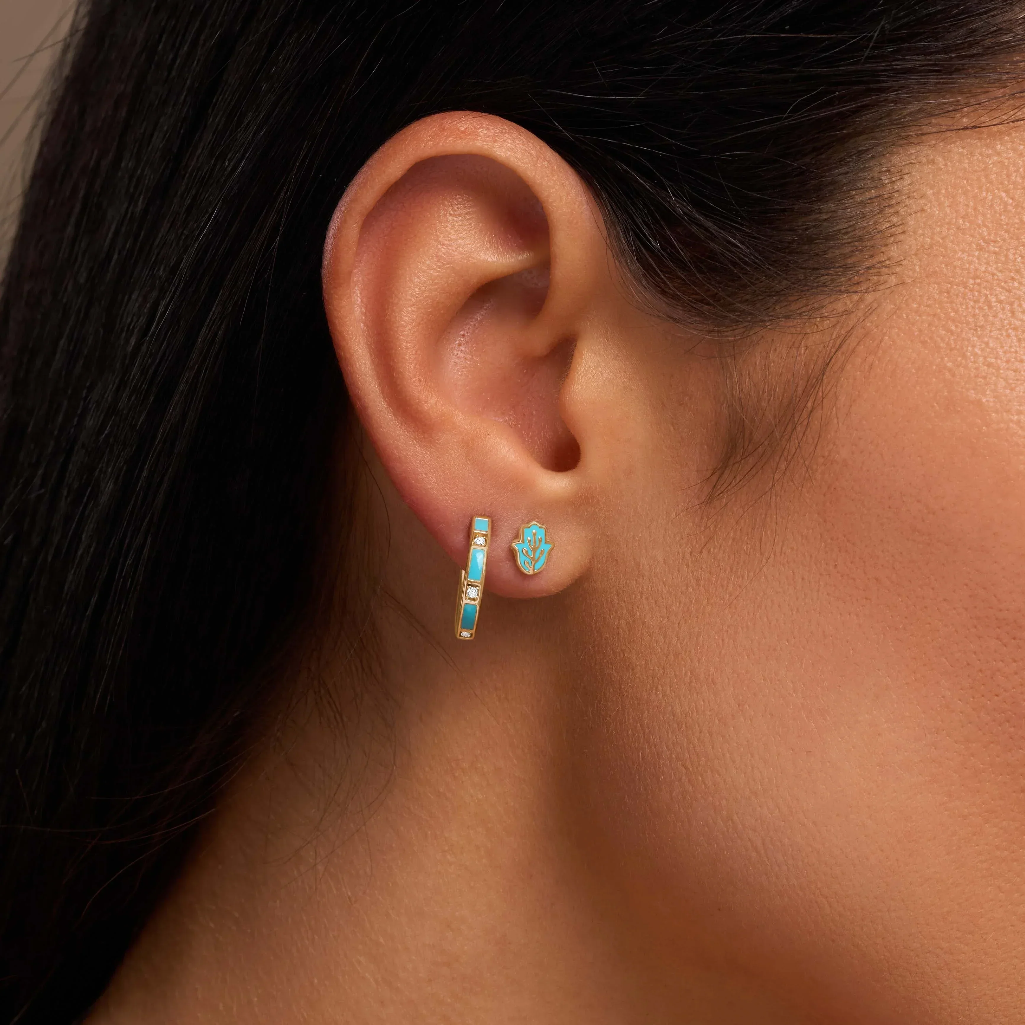 Serene Sensations Turquoise Gold Hoop Earrings - Image 4