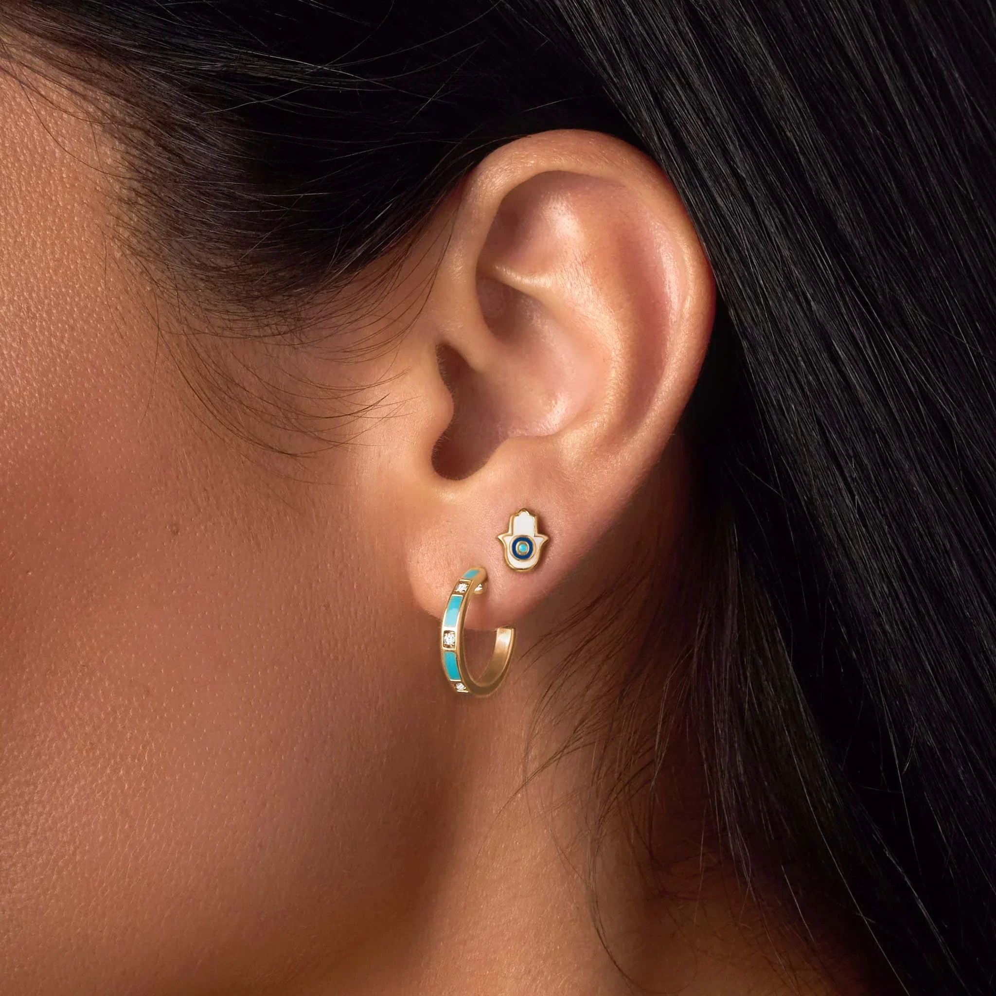 Serene Sensations Turquoise Gold Hoop Earrings - Image 5