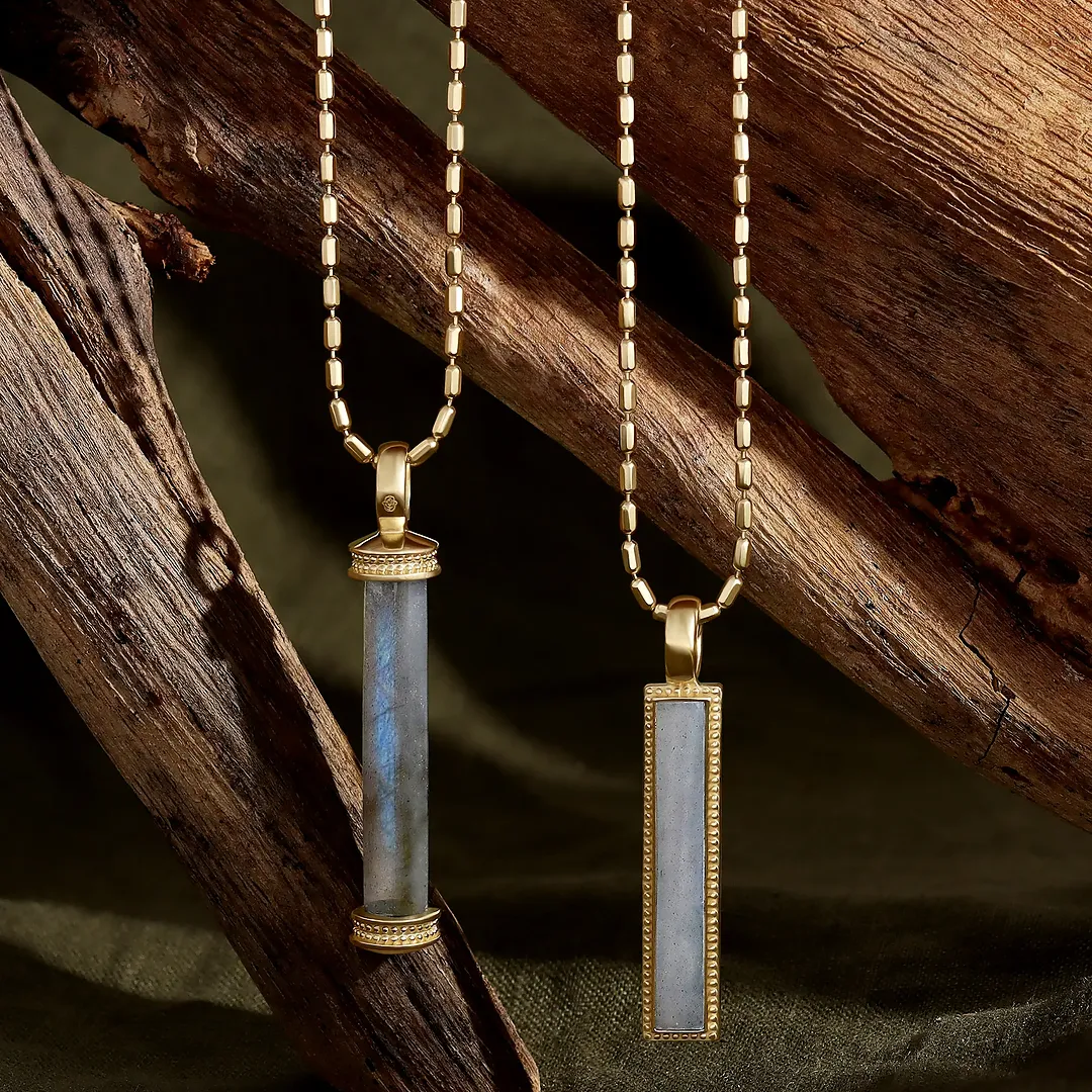 Mystic Terrain Labradorite Bar Pendant Necklace - Image 4