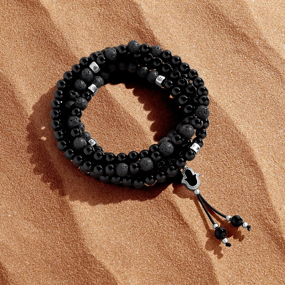 Shielded Path – Hamsa Onyx & Lava Necklace - Image 3